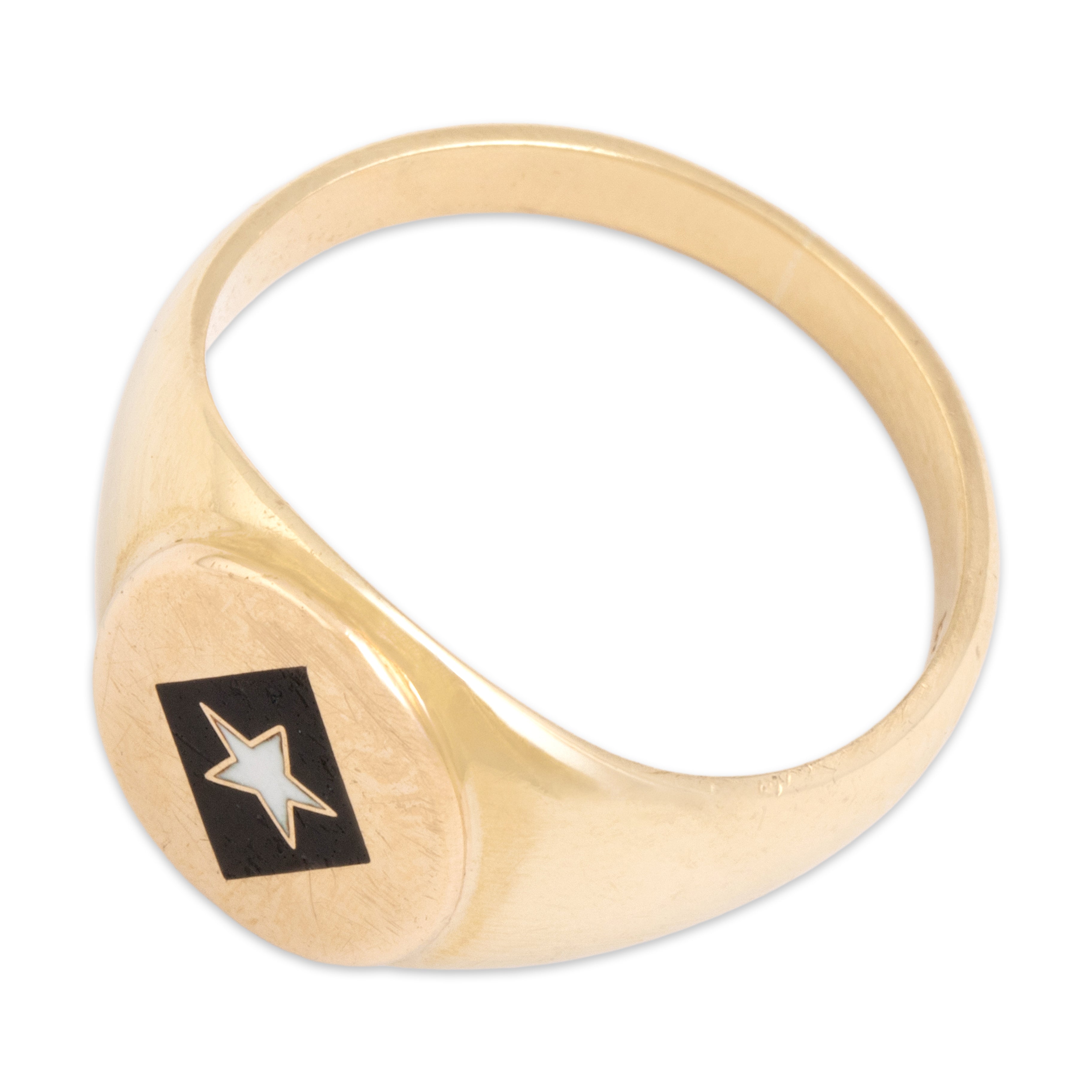 Vintage 10k Yellow Gold Wonderful Star Enamel Signet Ring - Overall view