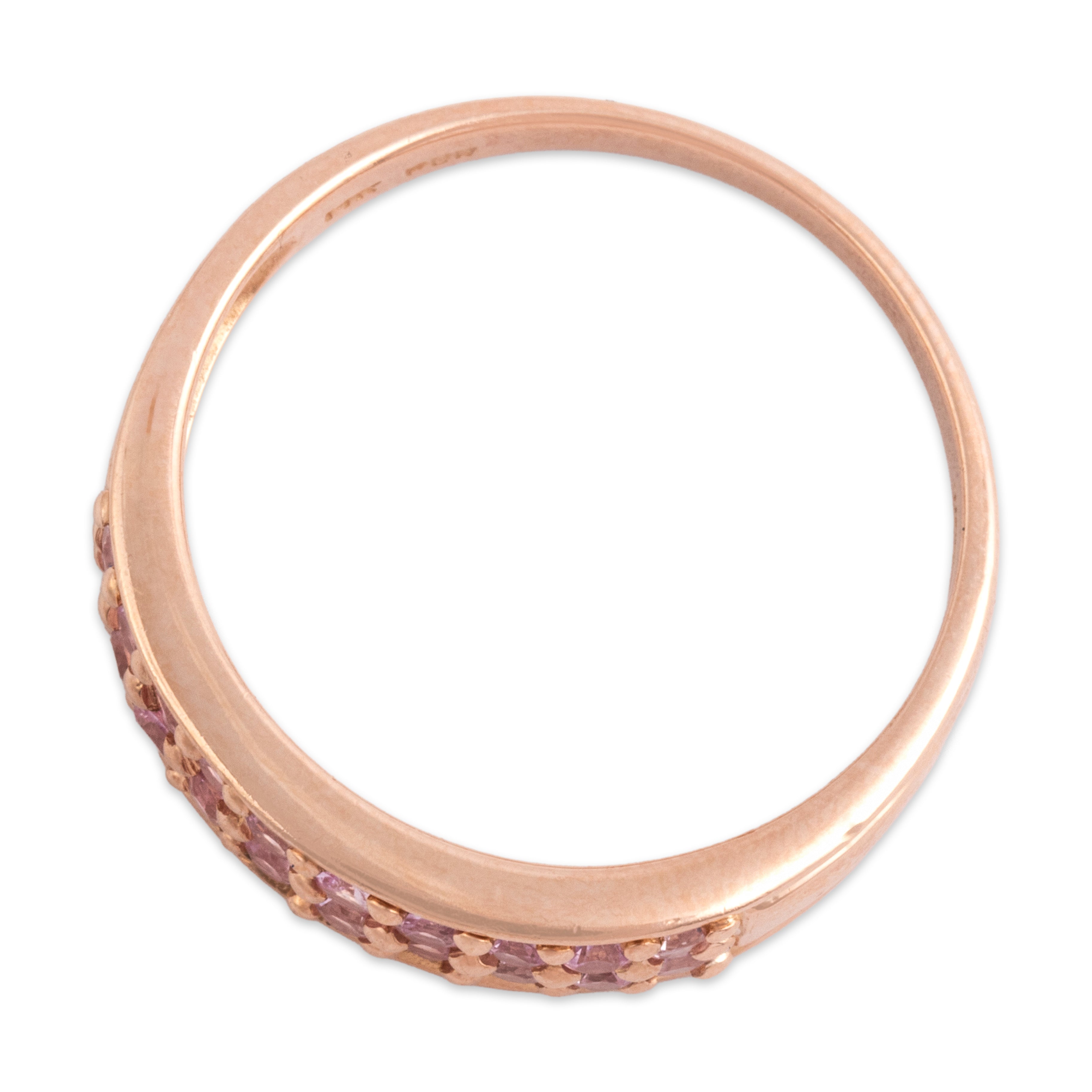 Vintage 14k Rose Gold Pink Sapphire Dazzling Bright Double Line Band Ring - Overall view