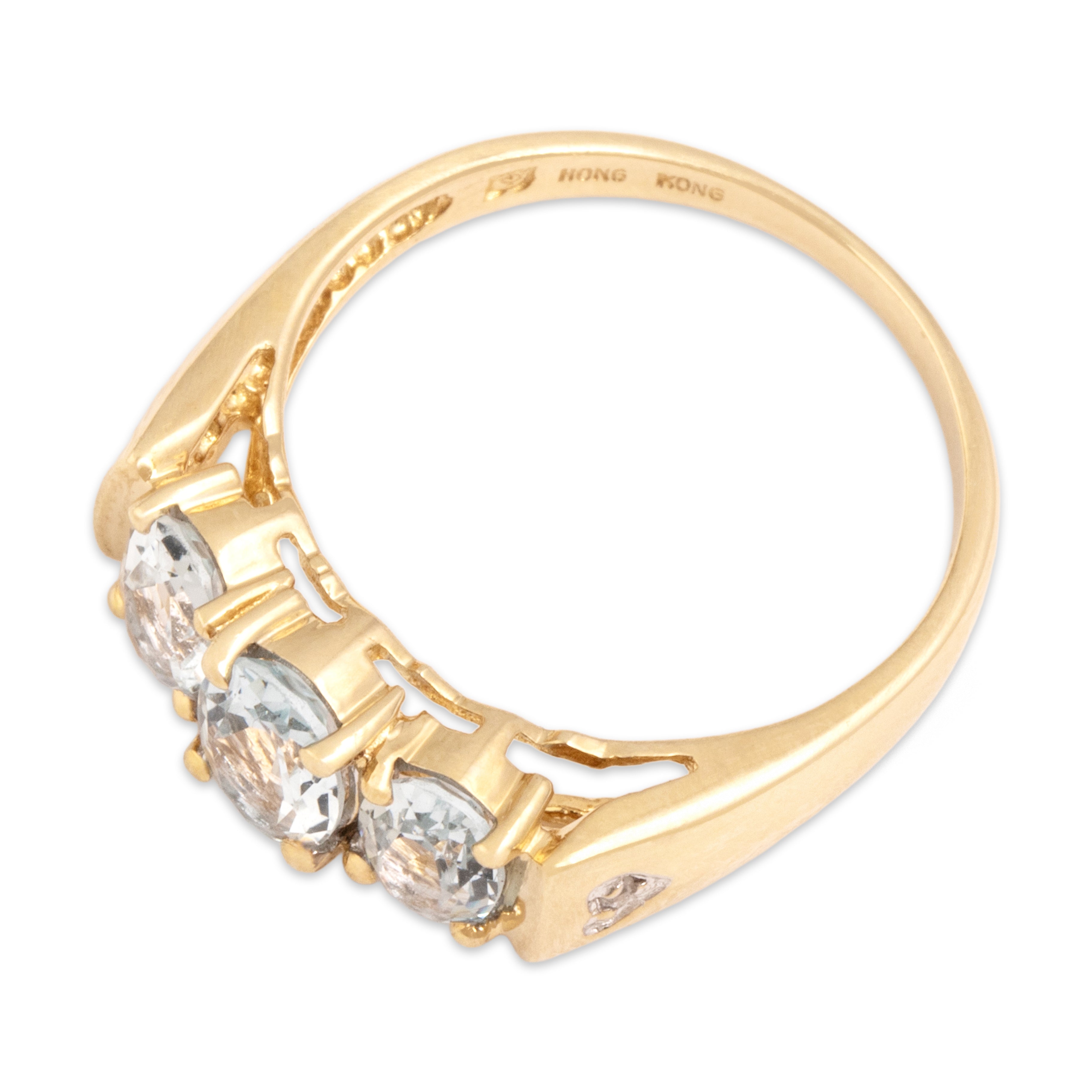 Vintage 14k Yellow Gold 1.21cttw Aquamarine Diamond Heart Detail Trio Ring - Overall view