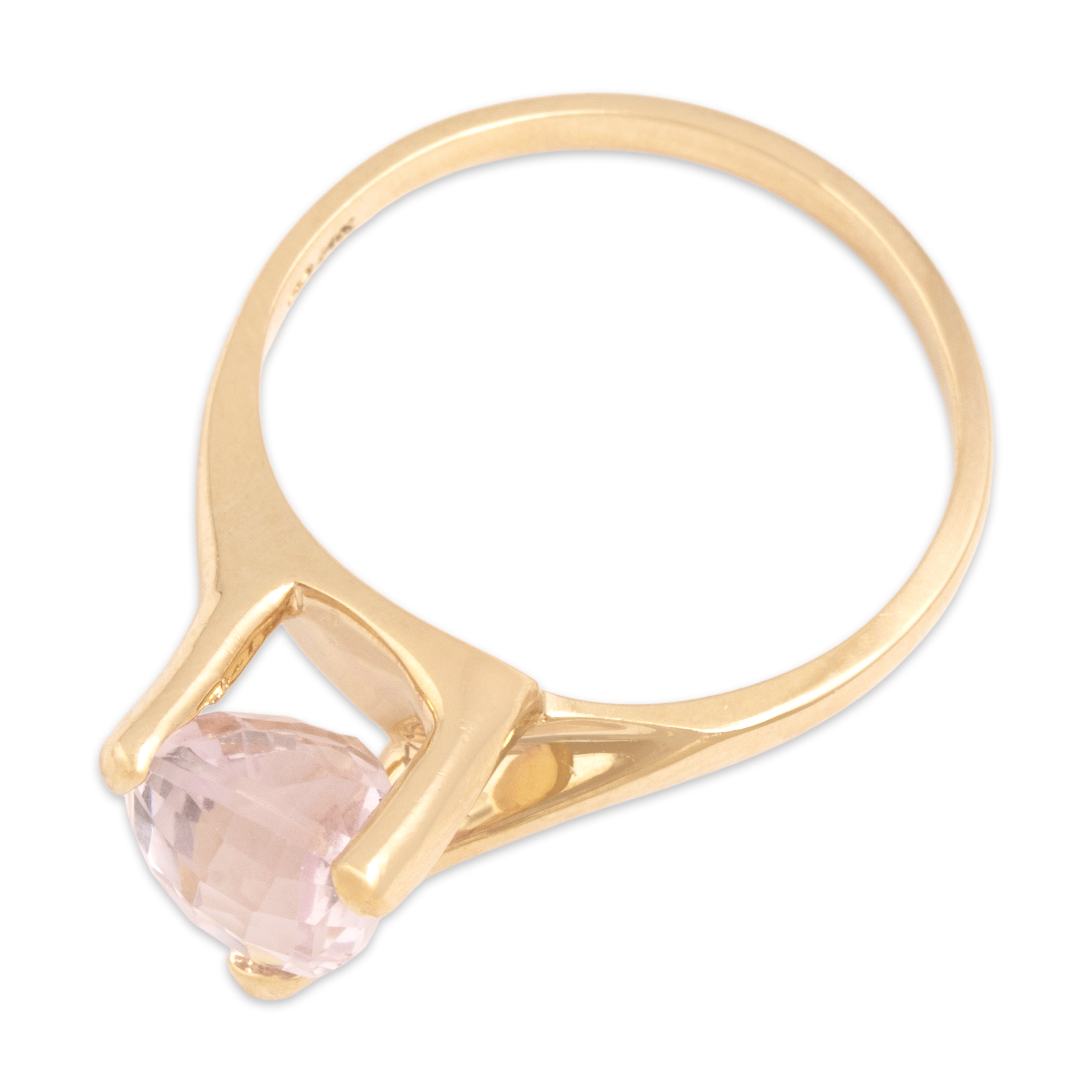 Vintage 14k Yellow Gold 1.8ct Morganite Modern Tall Checkerboard Ring - Overall view