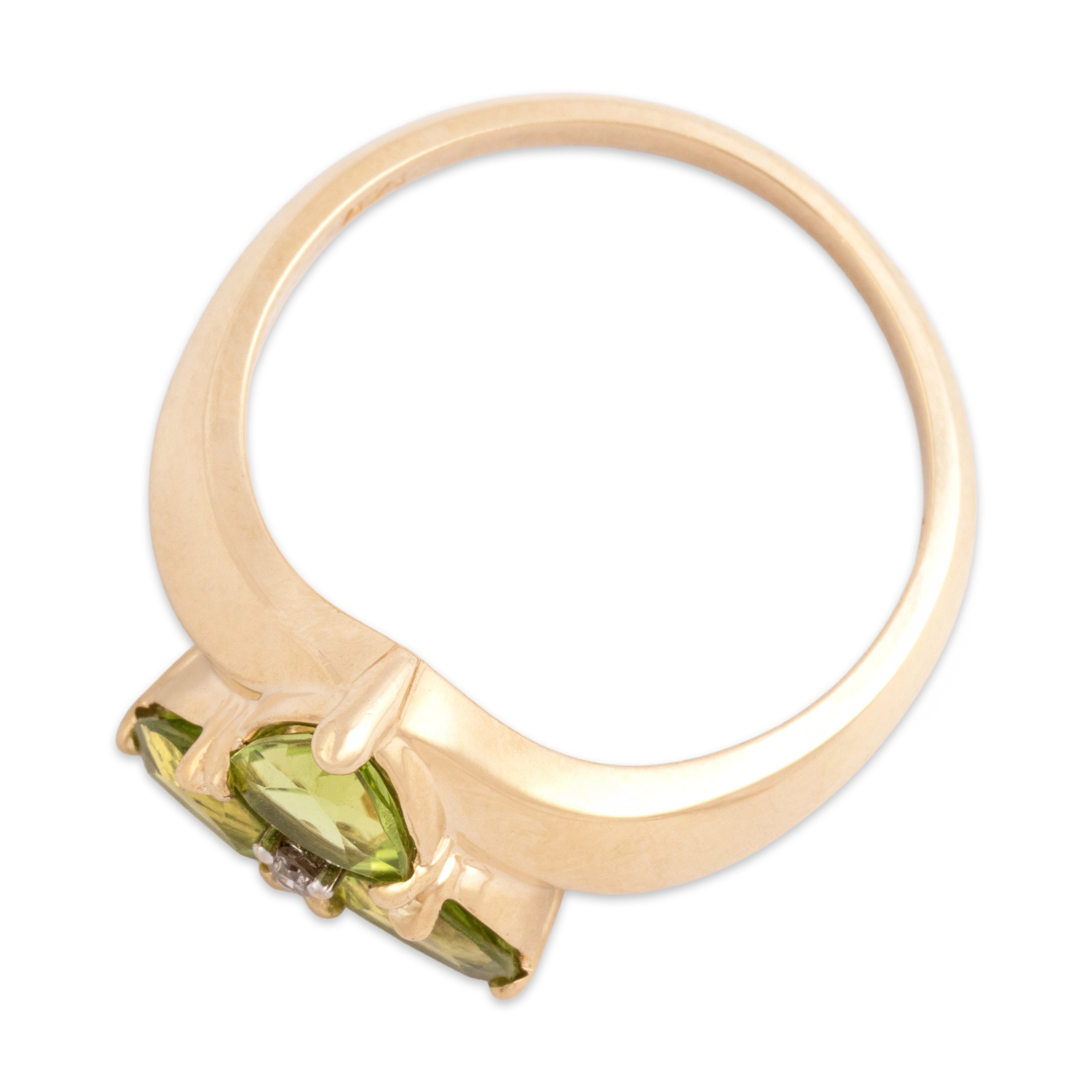 Vintage 14k Yellow Gold 1.9cttw Peridot Diamond Bright Triangular Trio Ring - Overall view
