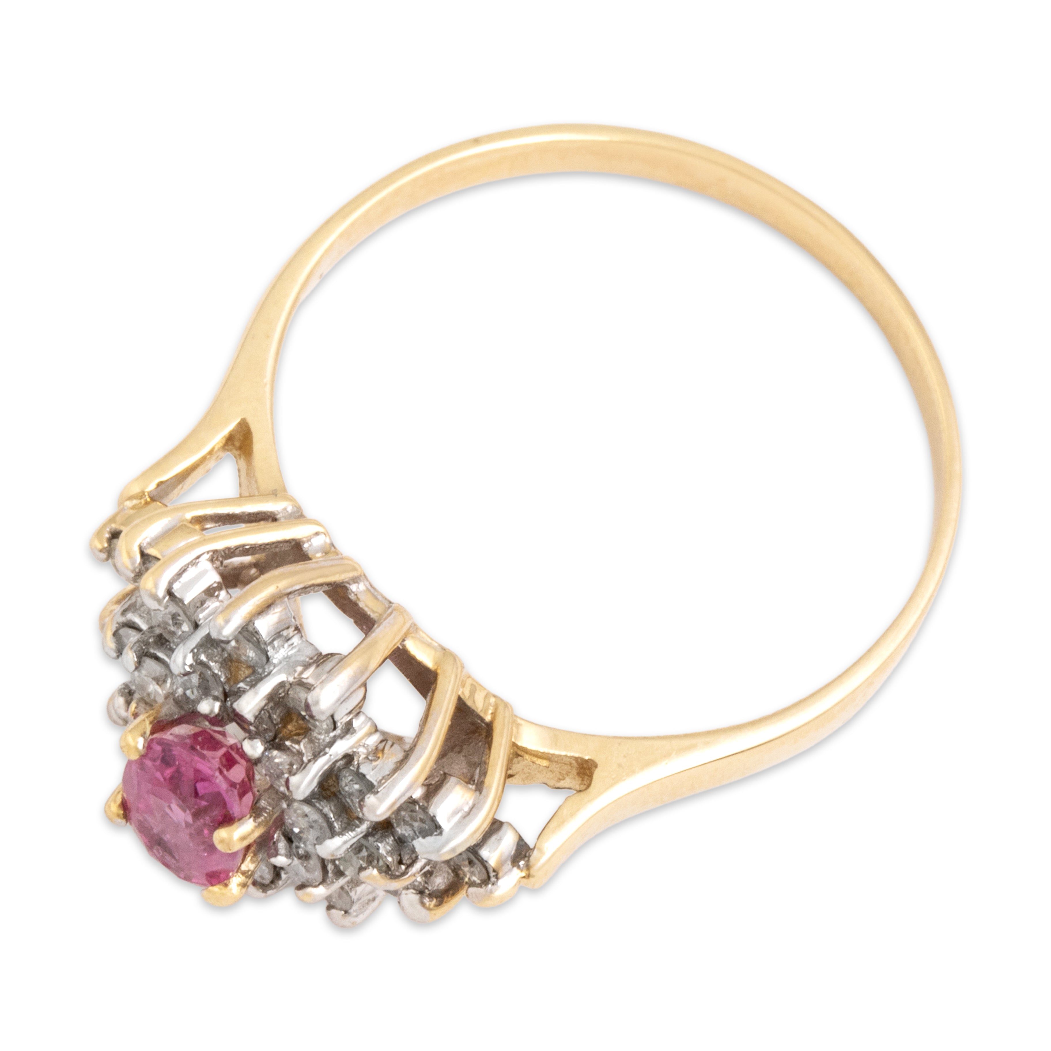 Vintage 14k Yellow Gold Diamond Pink Sapphire Classic Cluster Ring - Overall view