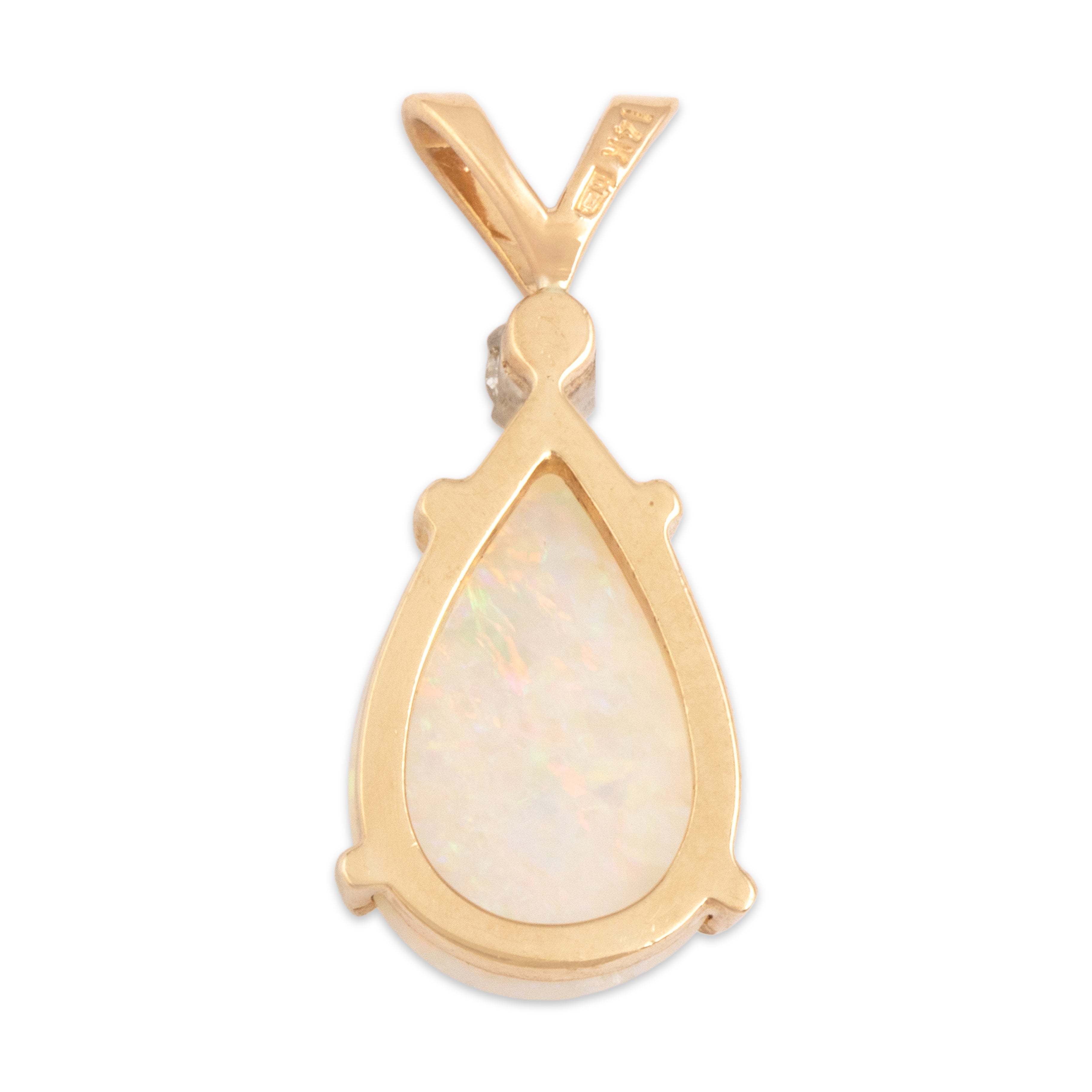 Vintage Church & Company 14k Yellow Gold 2.24ct Opal Diamond Iridescent Pear Cabochon Pendant - Back view