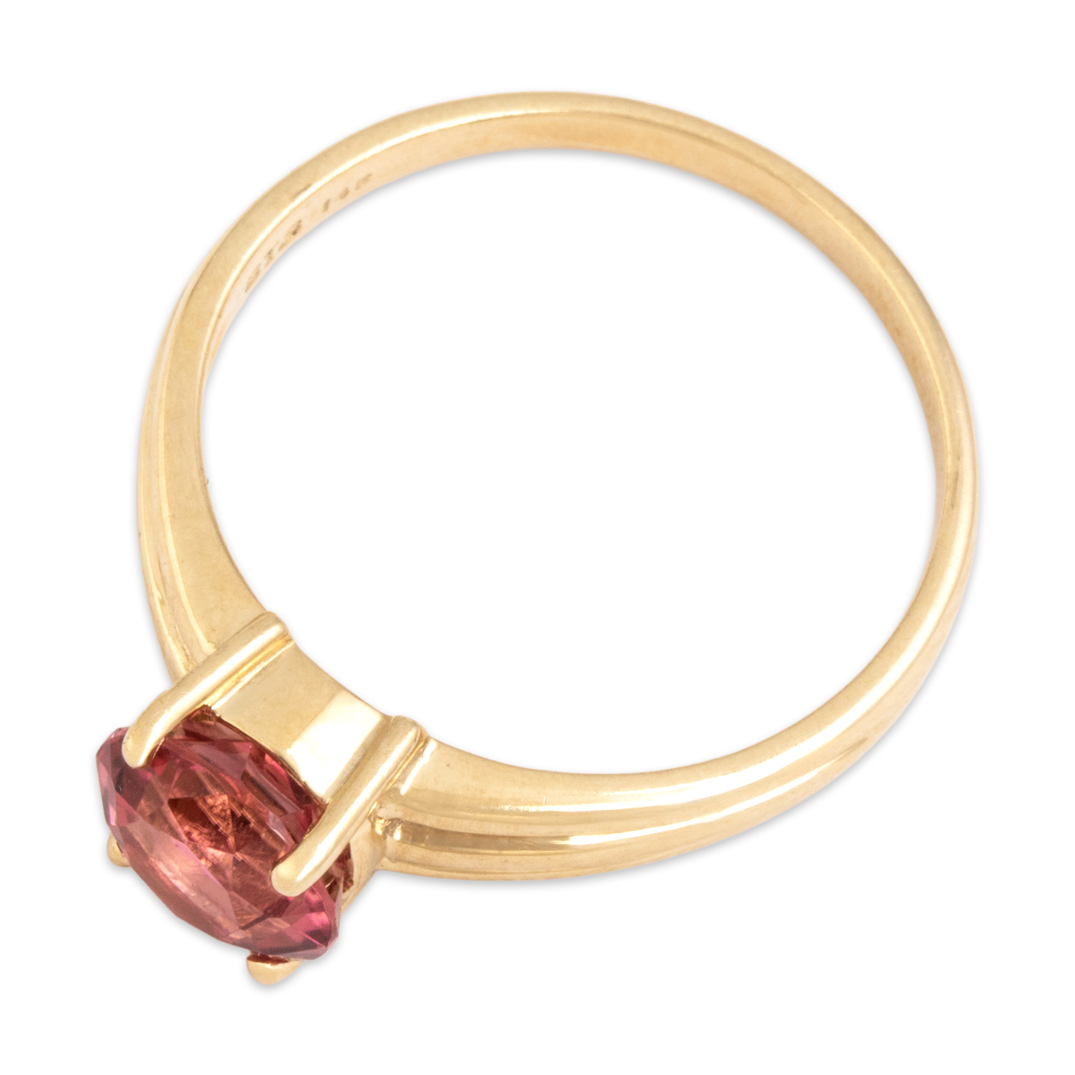 Vintage 14k Yellow Gold 1.84ct Pink Tourmaline Chic Ribbed Solitaire Ring - Overall view