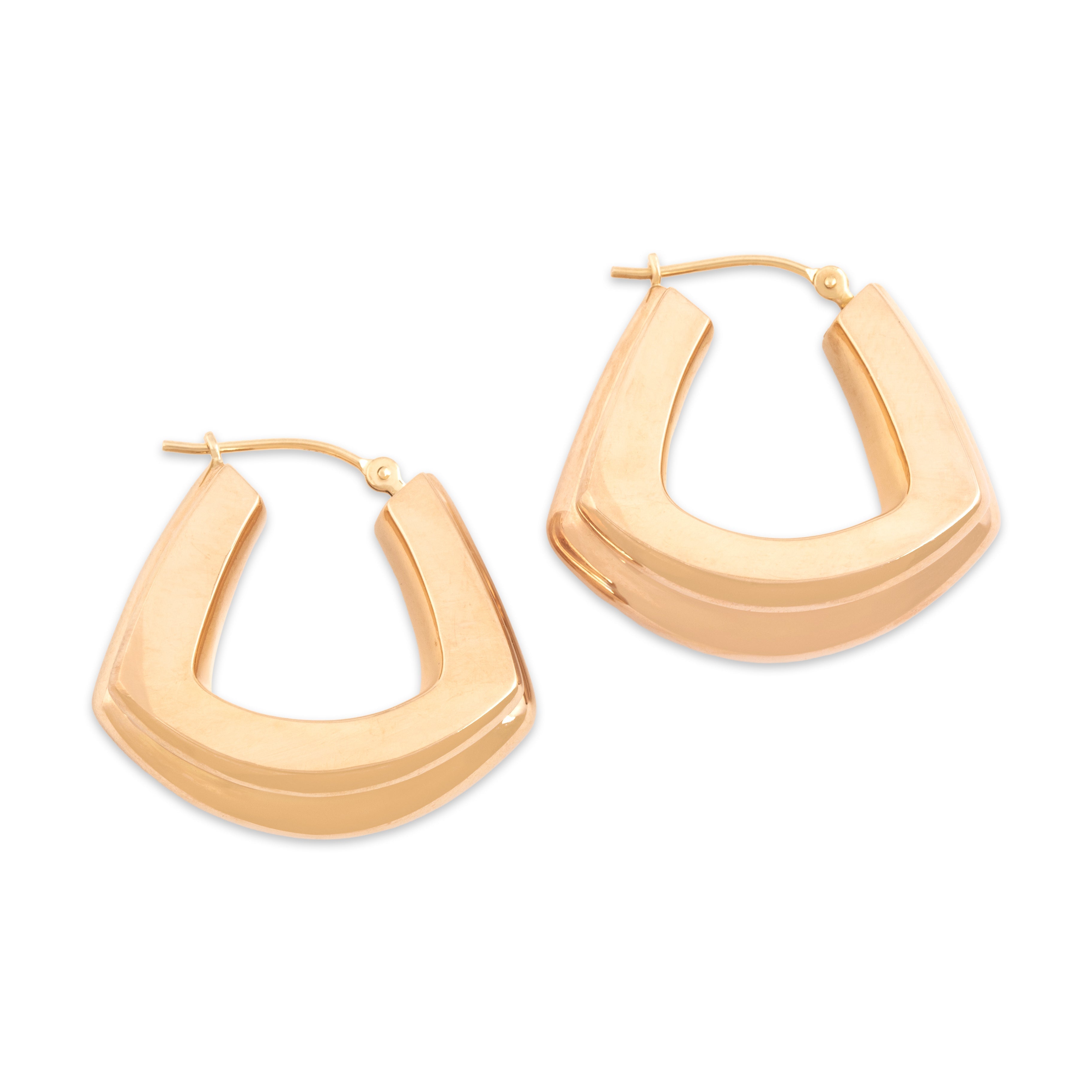 Vintage 14k Yellow Gold Sleek Puffy Geometric Hoop Earrings - detail view #1