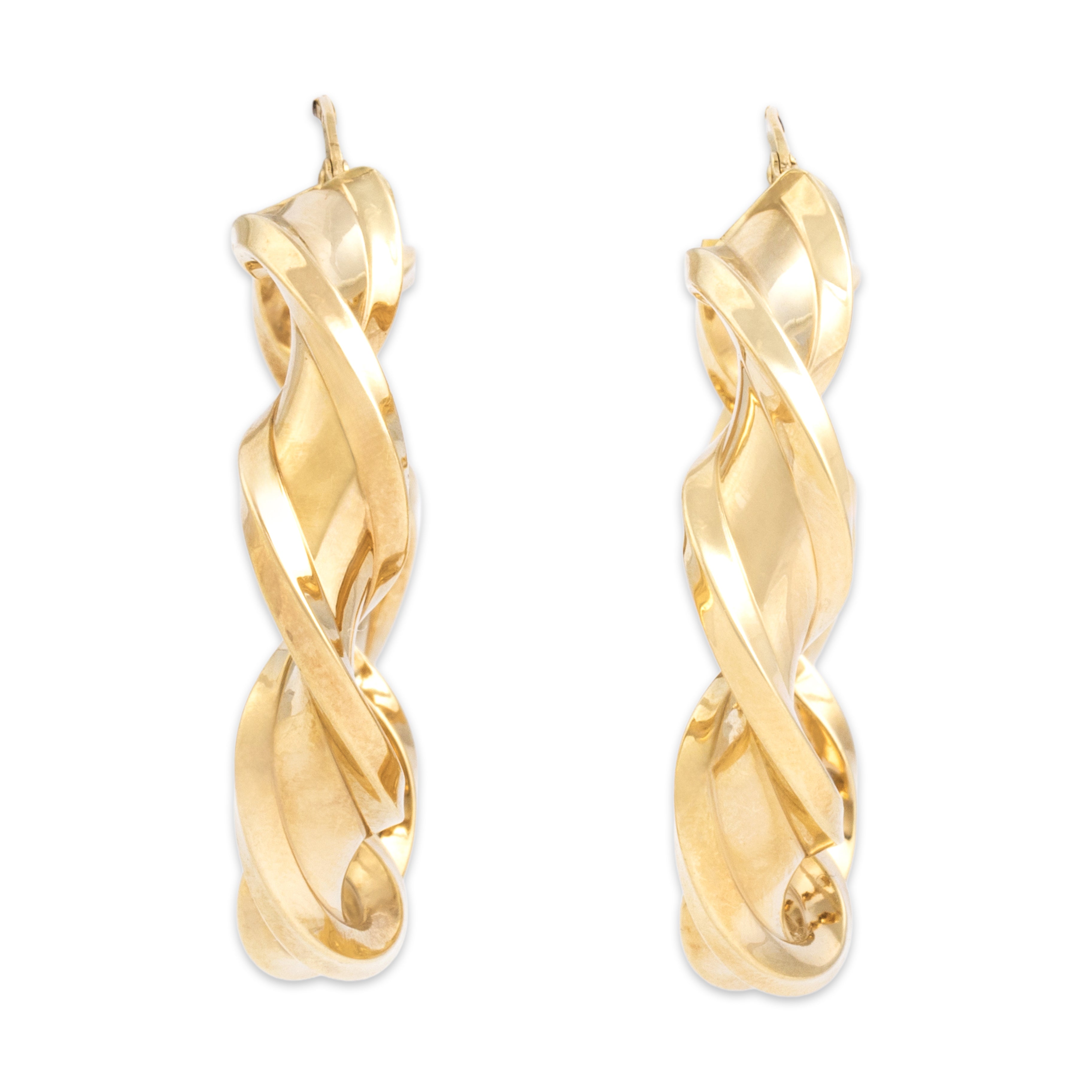 Vintage Italian Large 14k Yellow Gold Twisting Ribbon Hoop Earrings - detail view #1