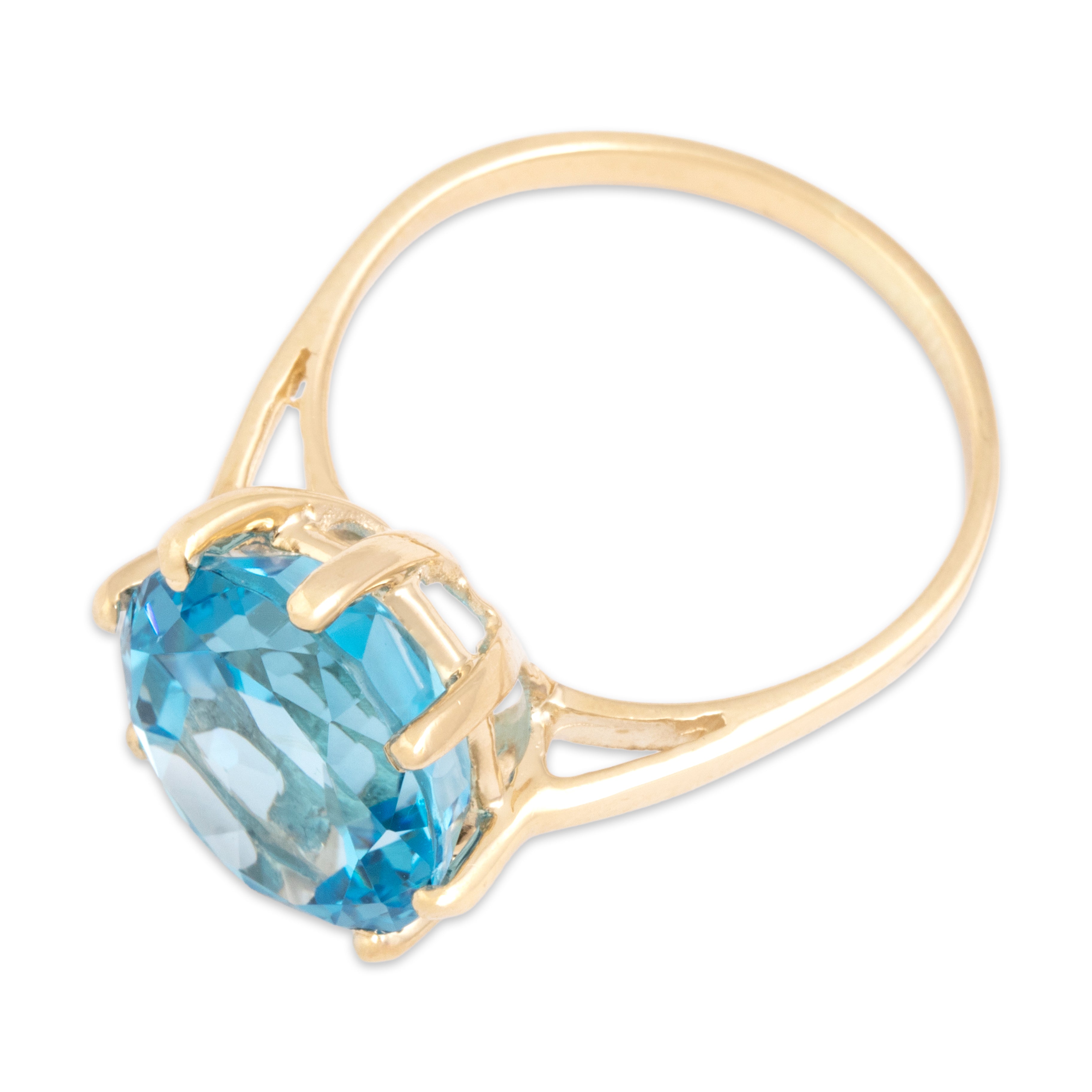 Vintage 14k Yellow Gold 9.21ct Blue Topaz Fabulous Aquatic Solitaire Cocktail Ring - Overall view