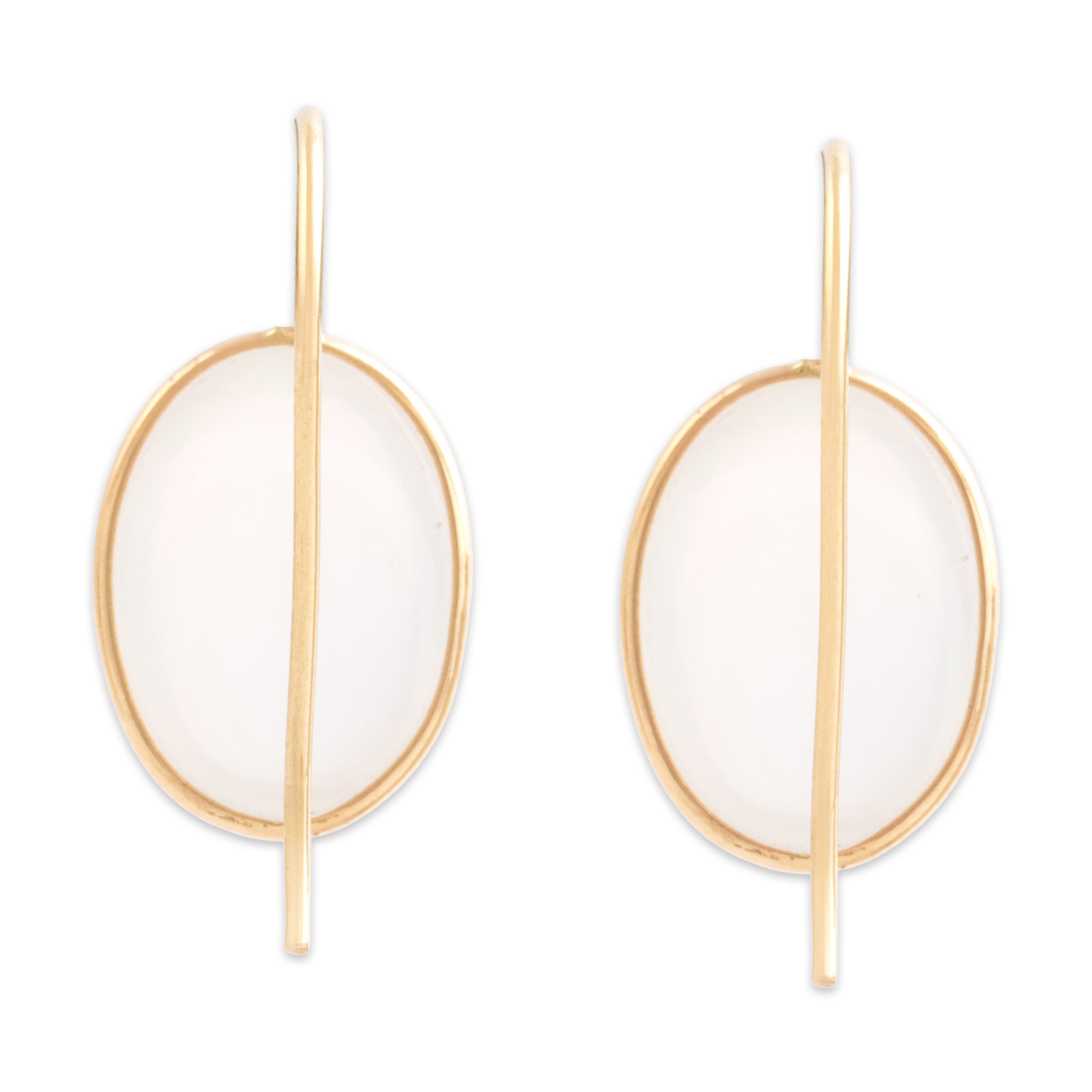 Estate 14k Yellow Gold 8.82cttw Moonstone Glowing Modern Bezel-Set Dangle Earrings - Back view