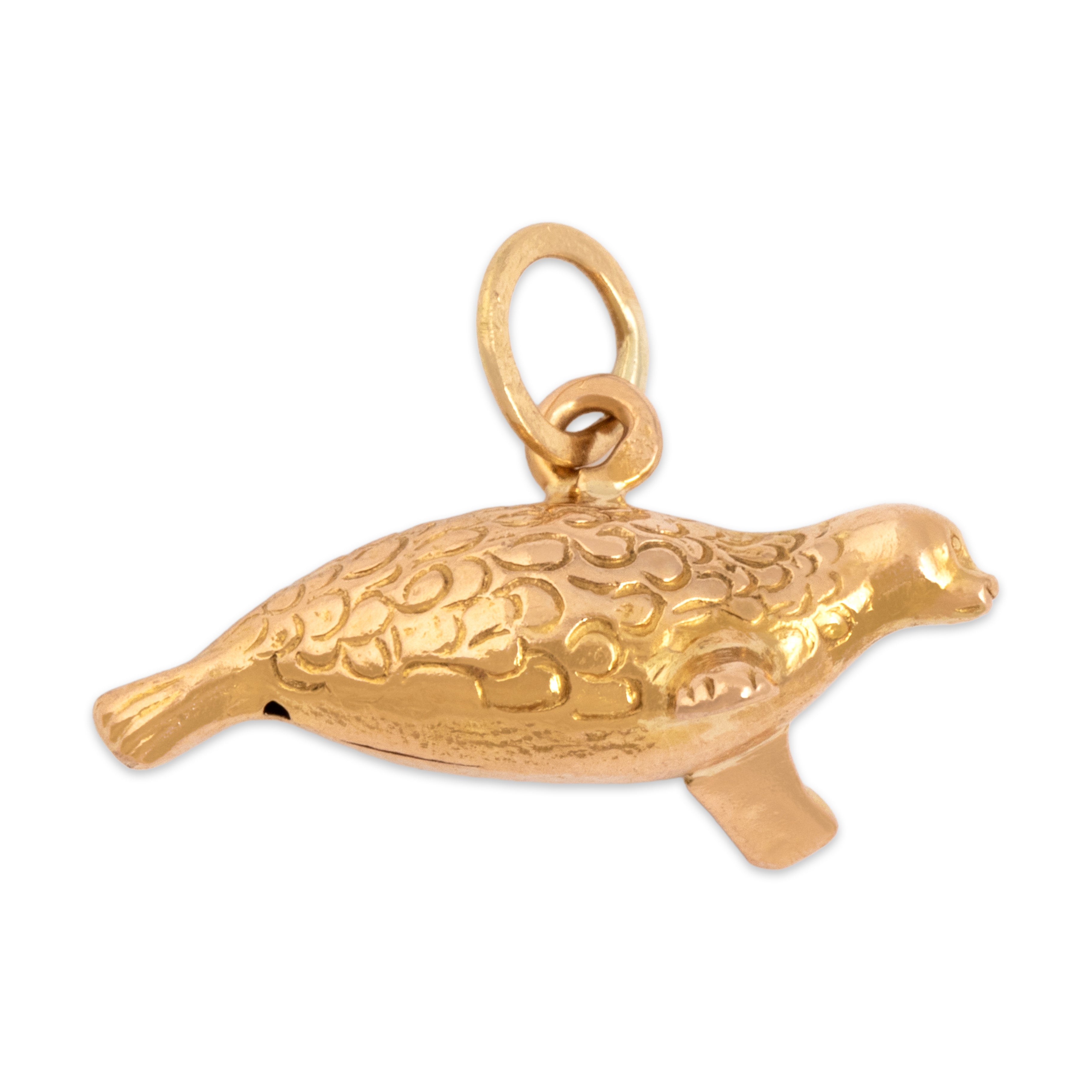 Vintage Portuguese 19k Rosy Yellow Gold Adorable Textured Puffy Seal Charm / Pendant - detail view #1