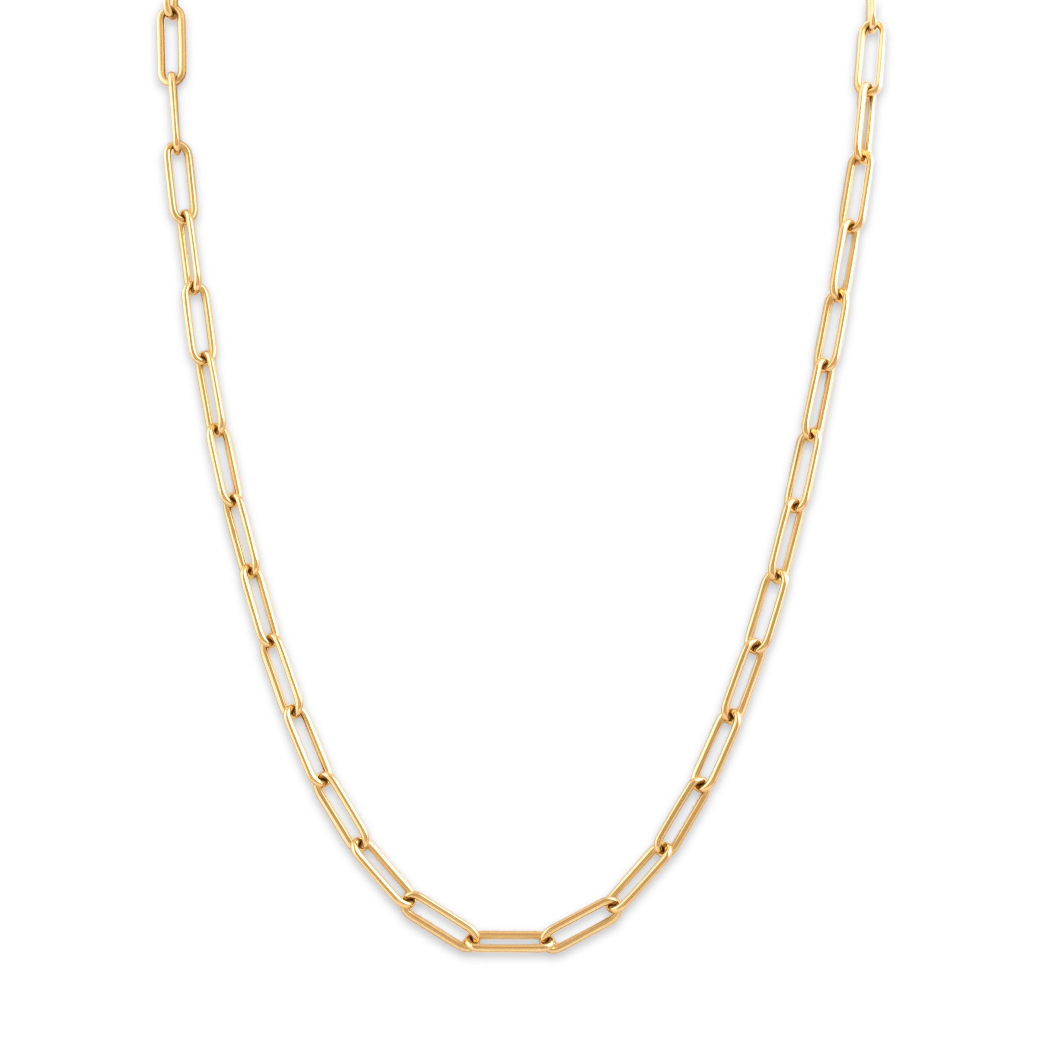 Estate Italian Lightweight 18k Yellow Gold Gleaming Paperclip Link Necklace - detail view #1