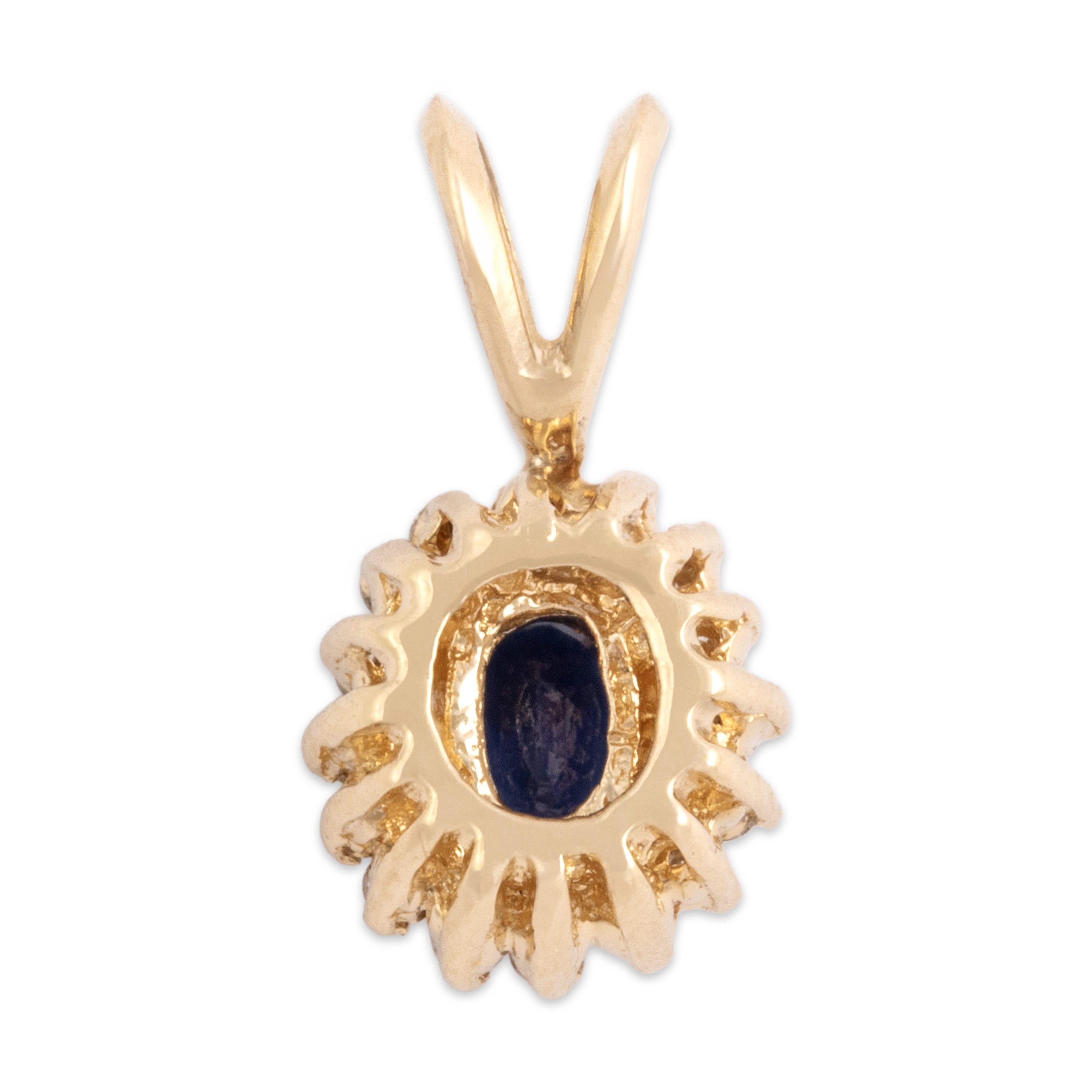 Vintage 14k Yellow Gold .53ct Blue Sapphire Diamond Classic Elegant Oval Halo Pendant - Back view