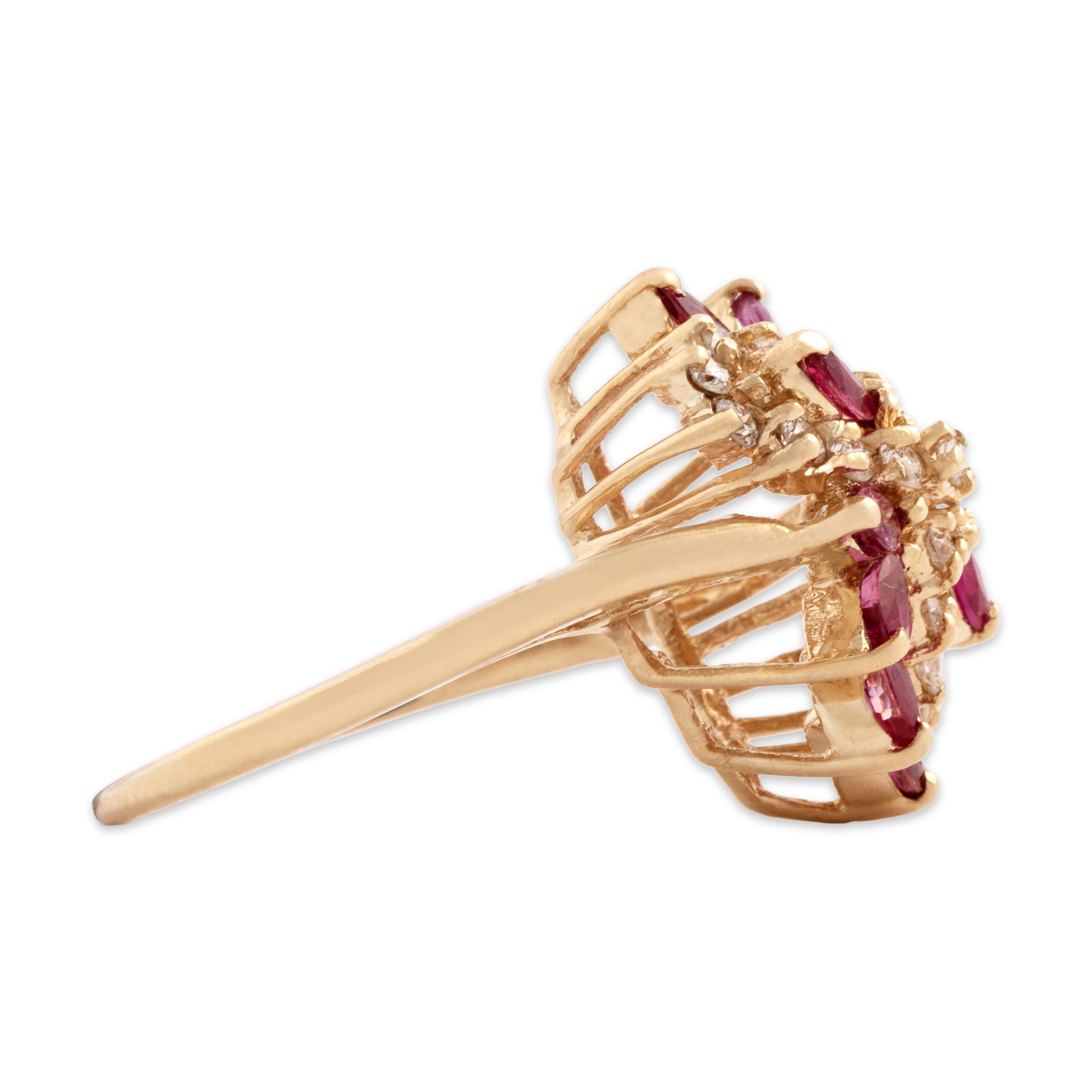 Vintage 14k Yellow Gold .63cttw Ruby Diamond Dazzling Infinity Cluster Ring - Side view