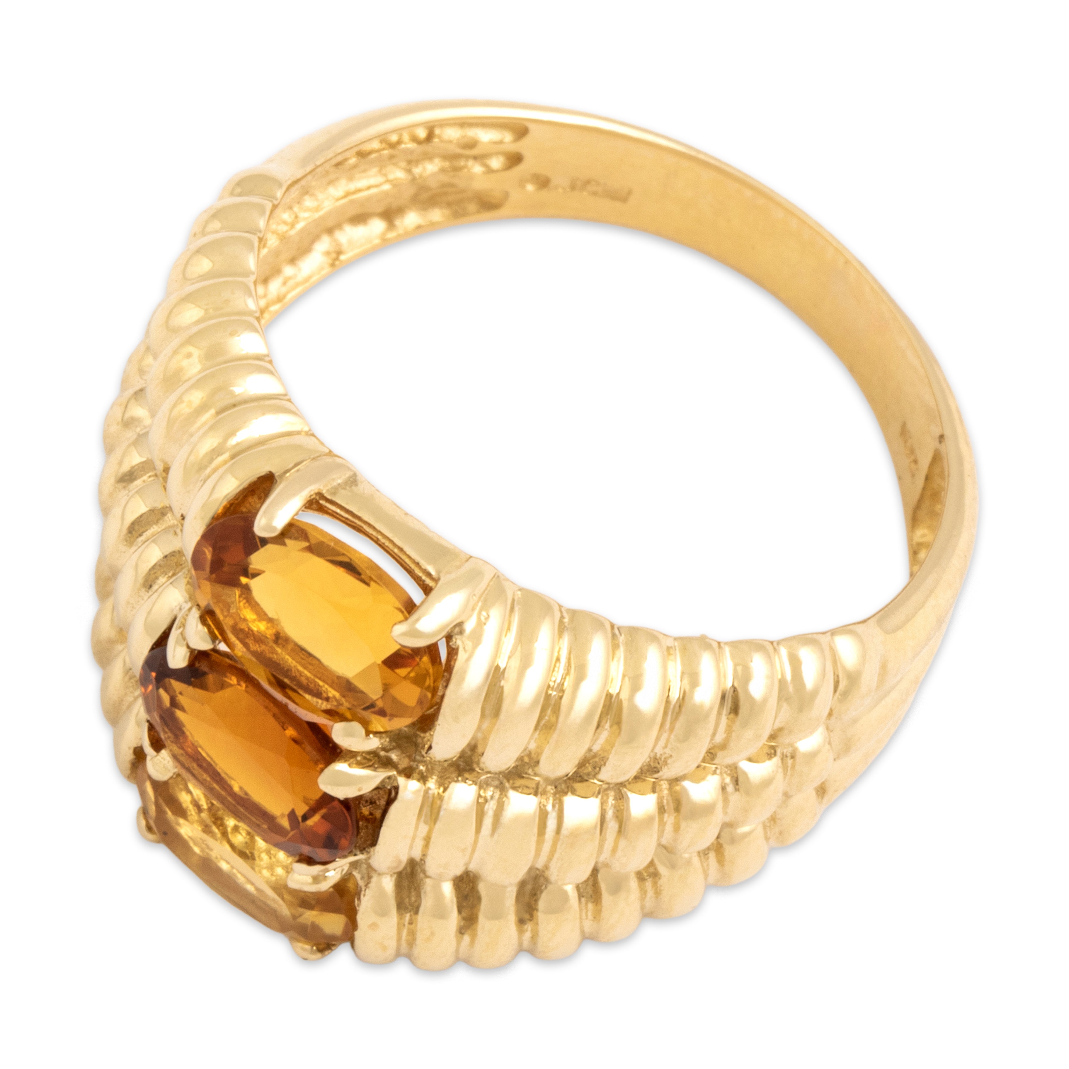 Vintage 10k Yellow Gold 1.8cttw Pale Yellow Palmeira Honey Citrine Sunny Ribbed Trio Ring - Overall view