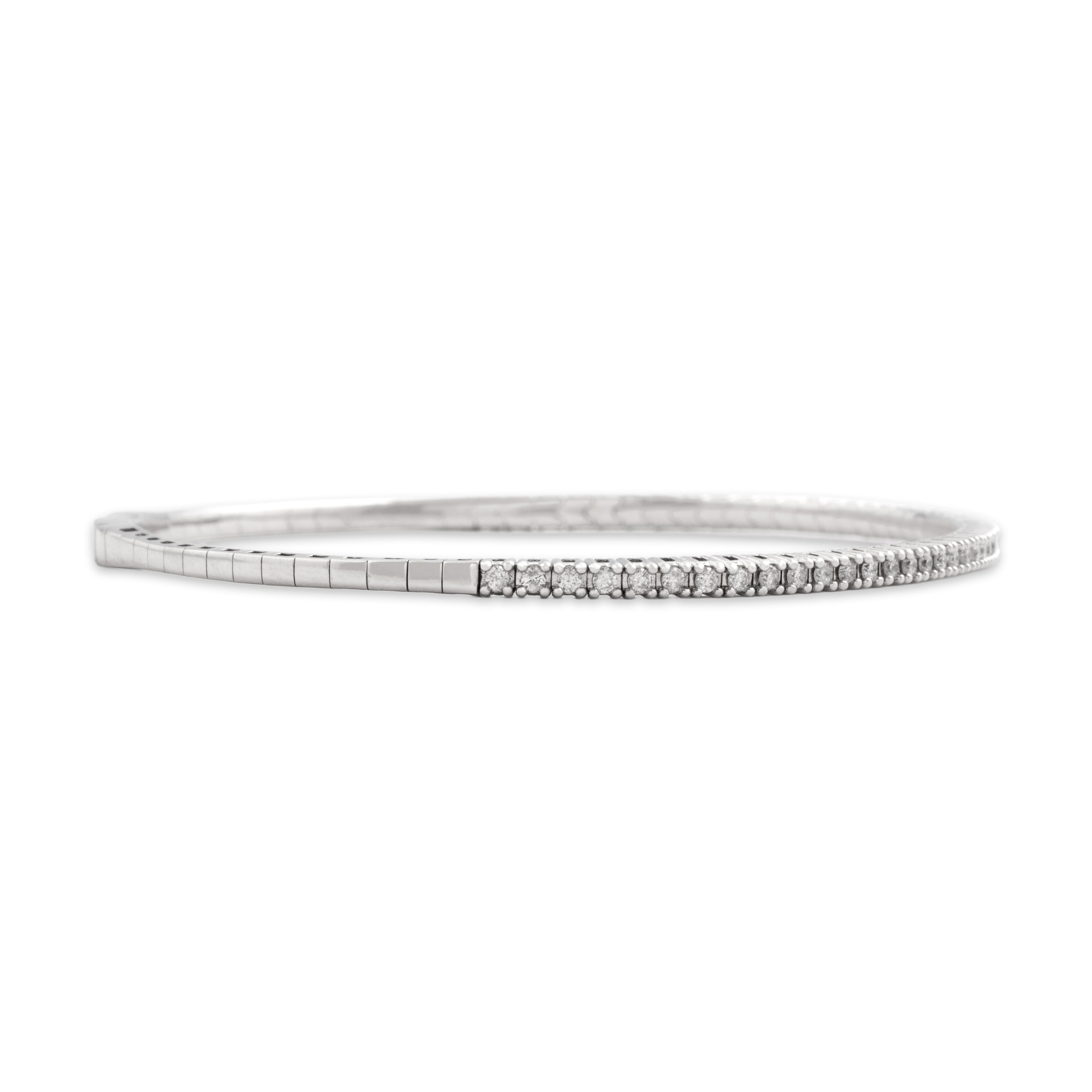 Estate 14k White Gold Diamond Chic Line Bangle Bracelet - Side view