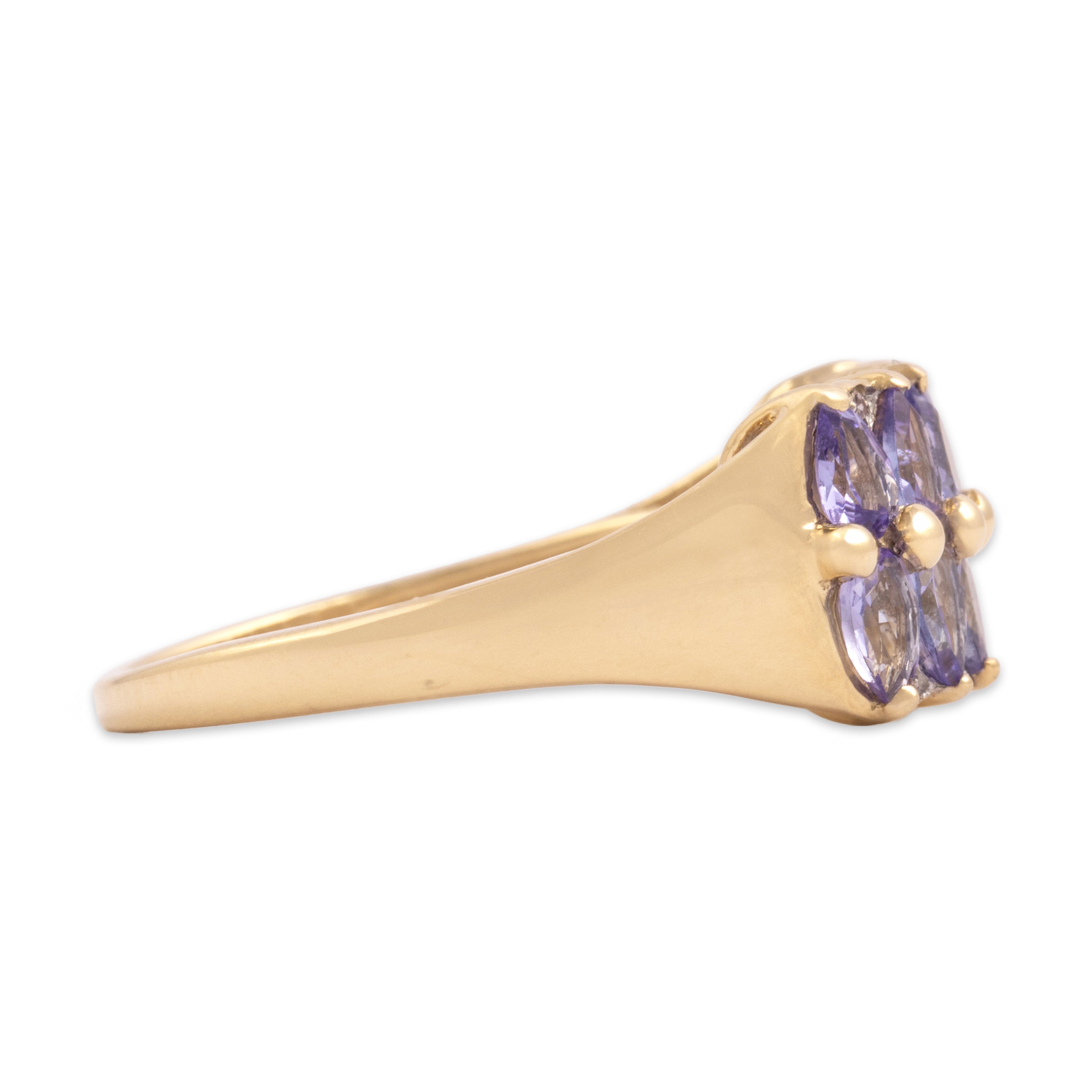 Vintage 14k Yellow Gold 1.32cttw Tanzanite Diamond Bright Pear-Cut Line Ring - Side view
