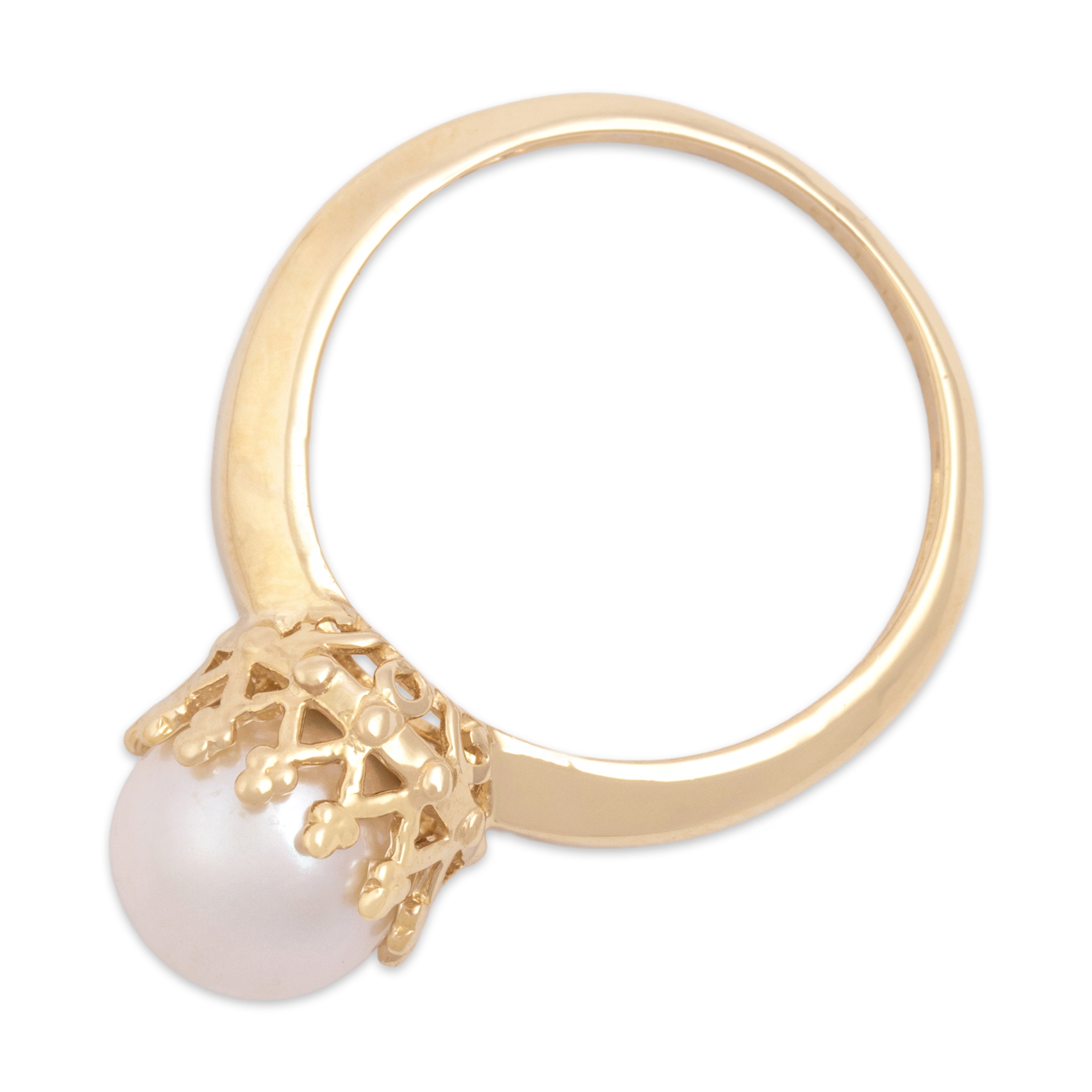 Vintage 14k Yellow Gold Pearl Luminous Crown-Set Ring - Overall view