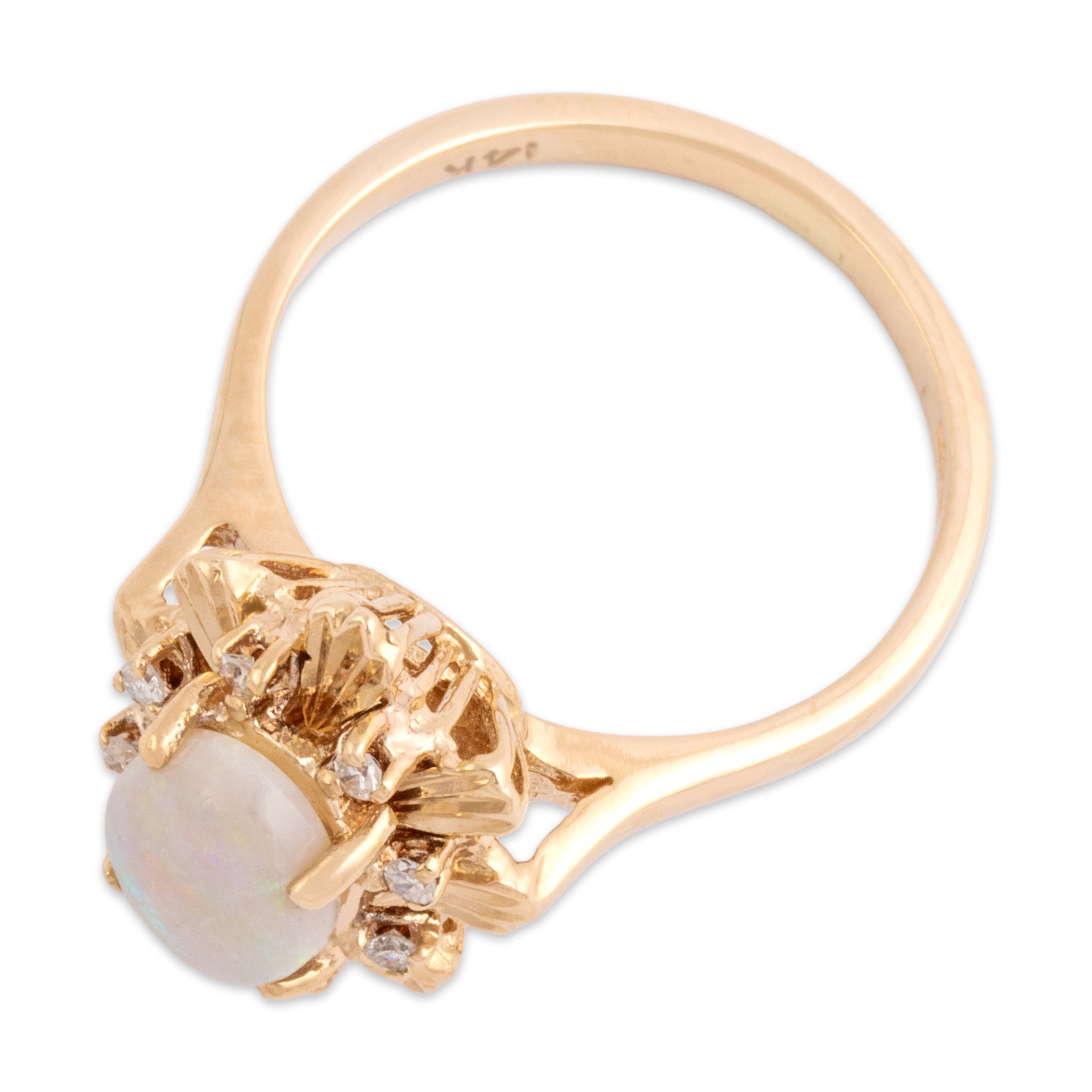 Vintage 14k Yellow Gold Opal Diamond Iridescent Starburst Ring - Overall view