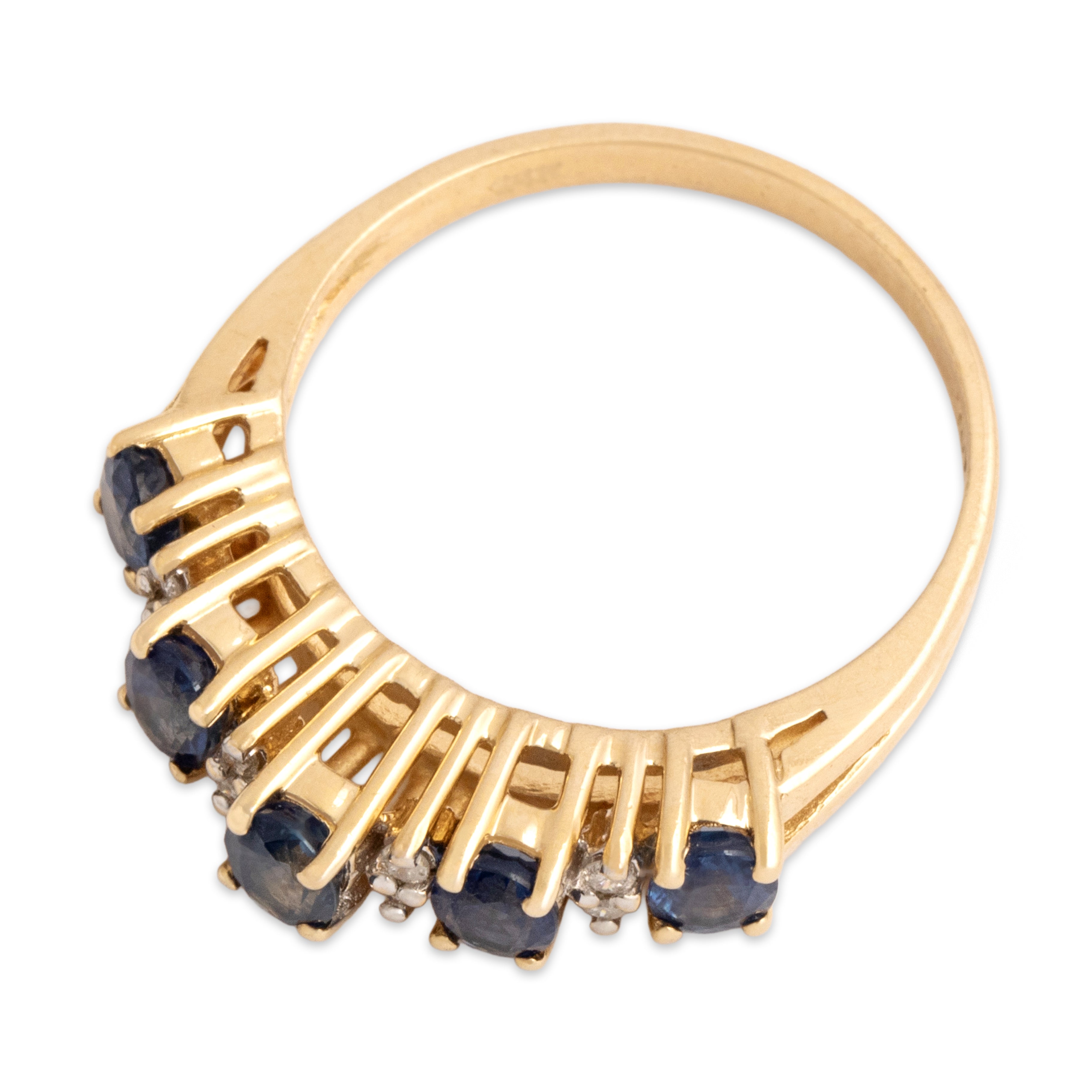 Vintage 14k Yellow Gold .89cttw Blue Sapphire Diamond Oval Ascending Step Line Ring - Overall view
