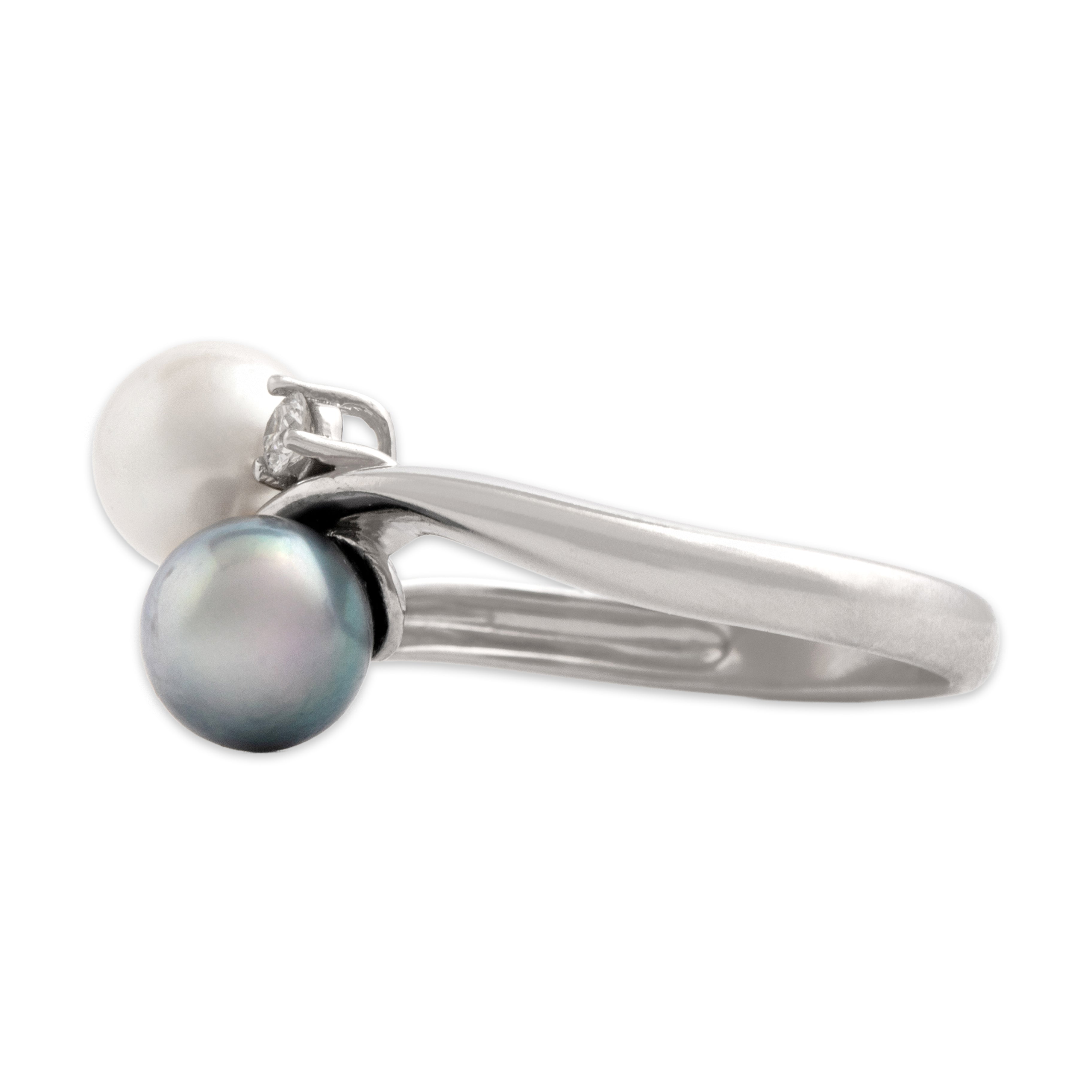 Vintage 14k White Gold White & Blue Pearl Diamond Fantastic Naturalistic Wavy Ring - Side view