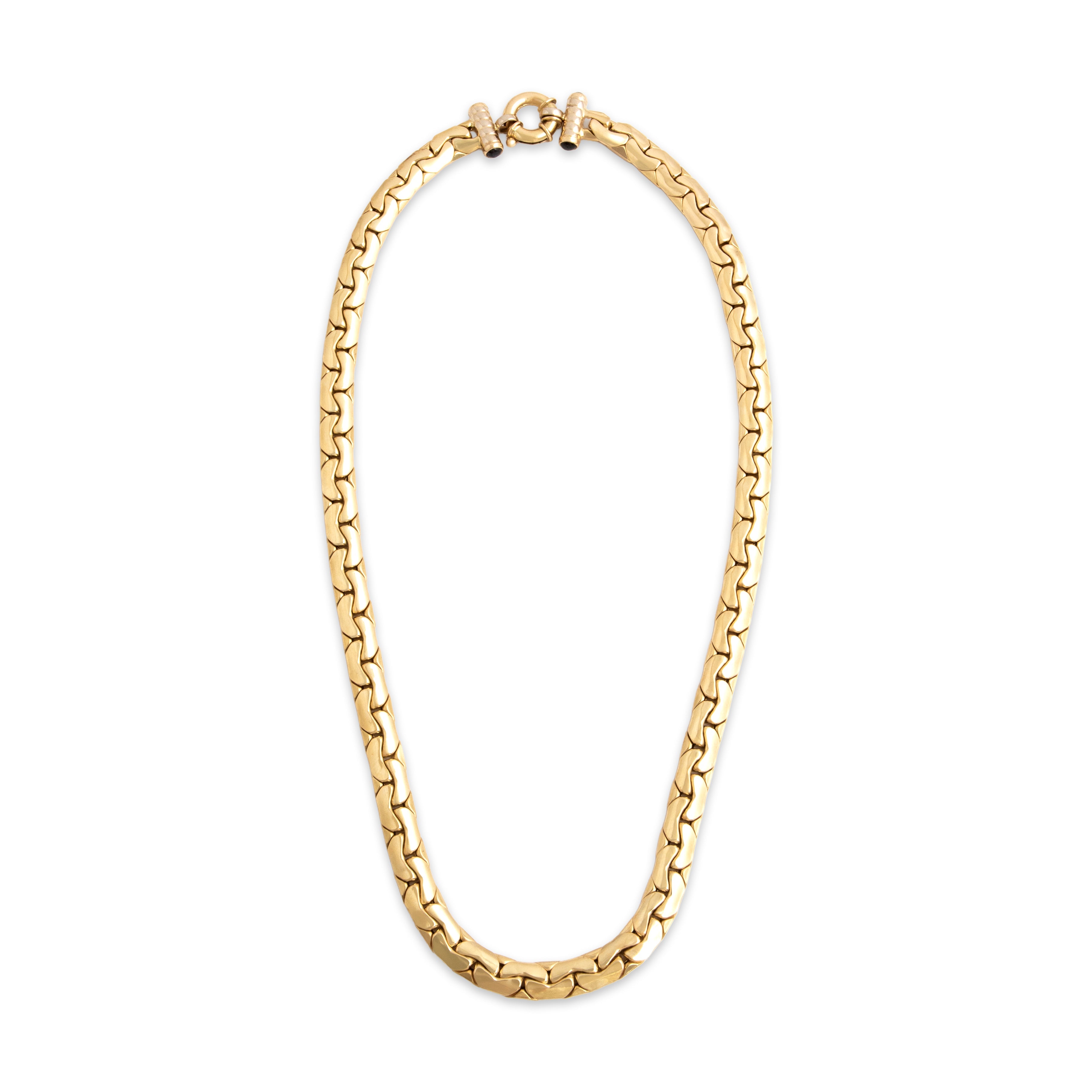Vintage Italian Heavy 18k Yellow Gold .53cttw Dark Blue Sapphire C-Link Necklace - Overall view