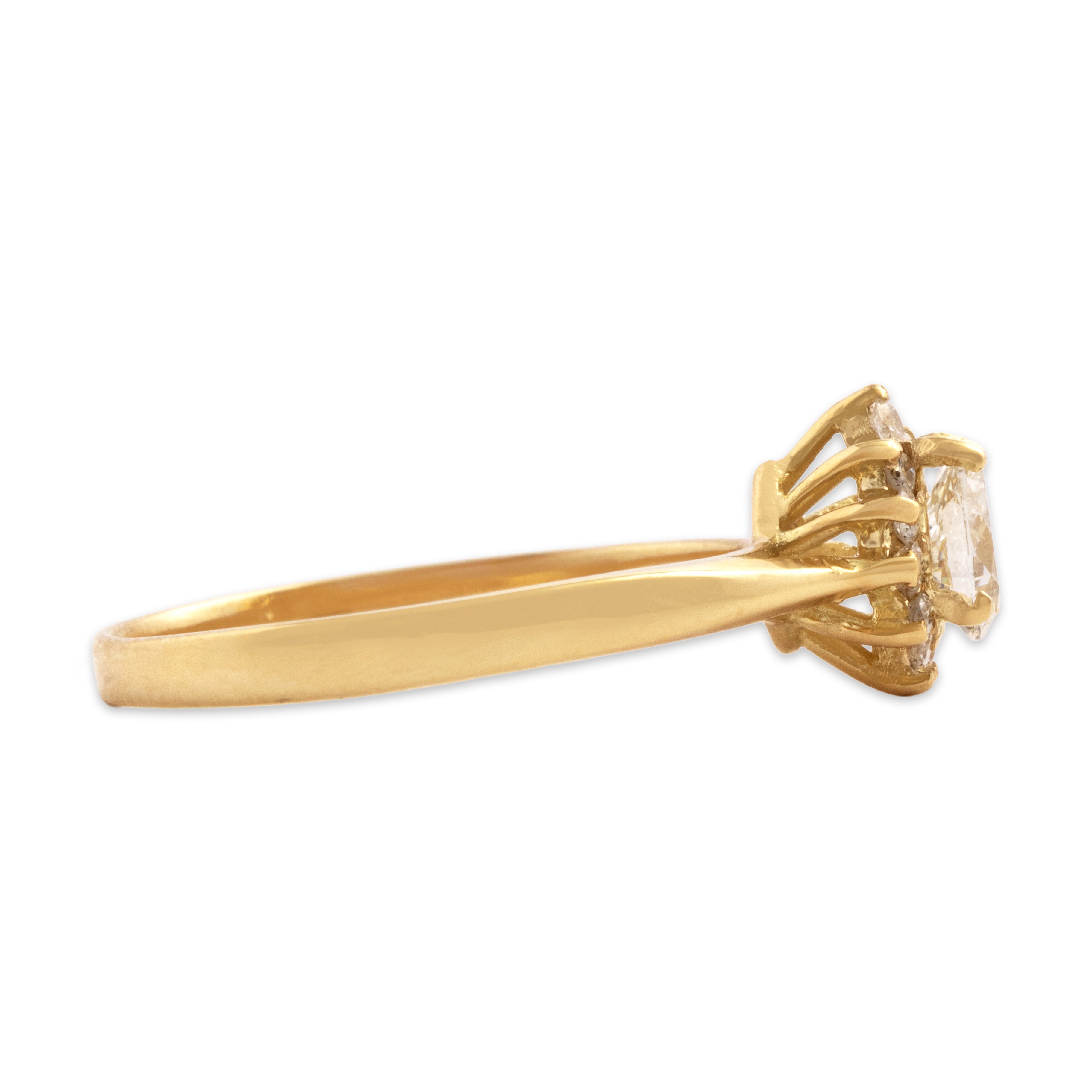 Vintage 18k Yellow Gold Diamond Glittering Pear Halo Ring - Side view