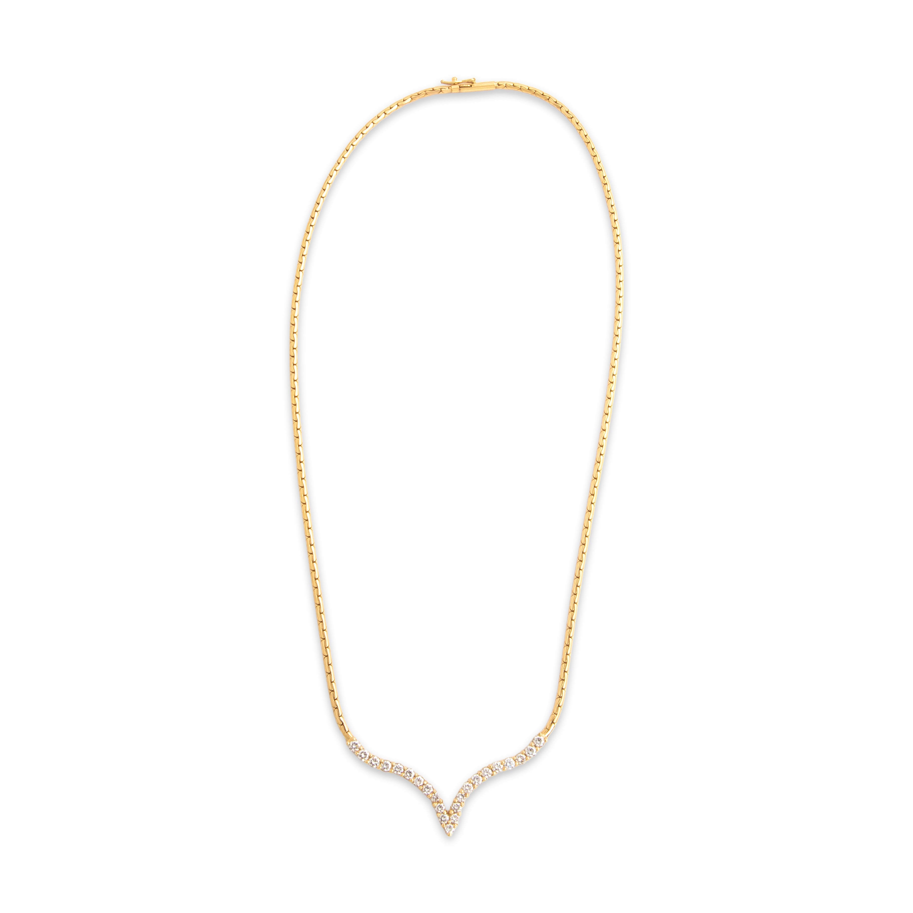 Vintage 18k Yellow Gold 1.37cttw Diamond Sleek Sparkling Chevron Necklace - Overall view