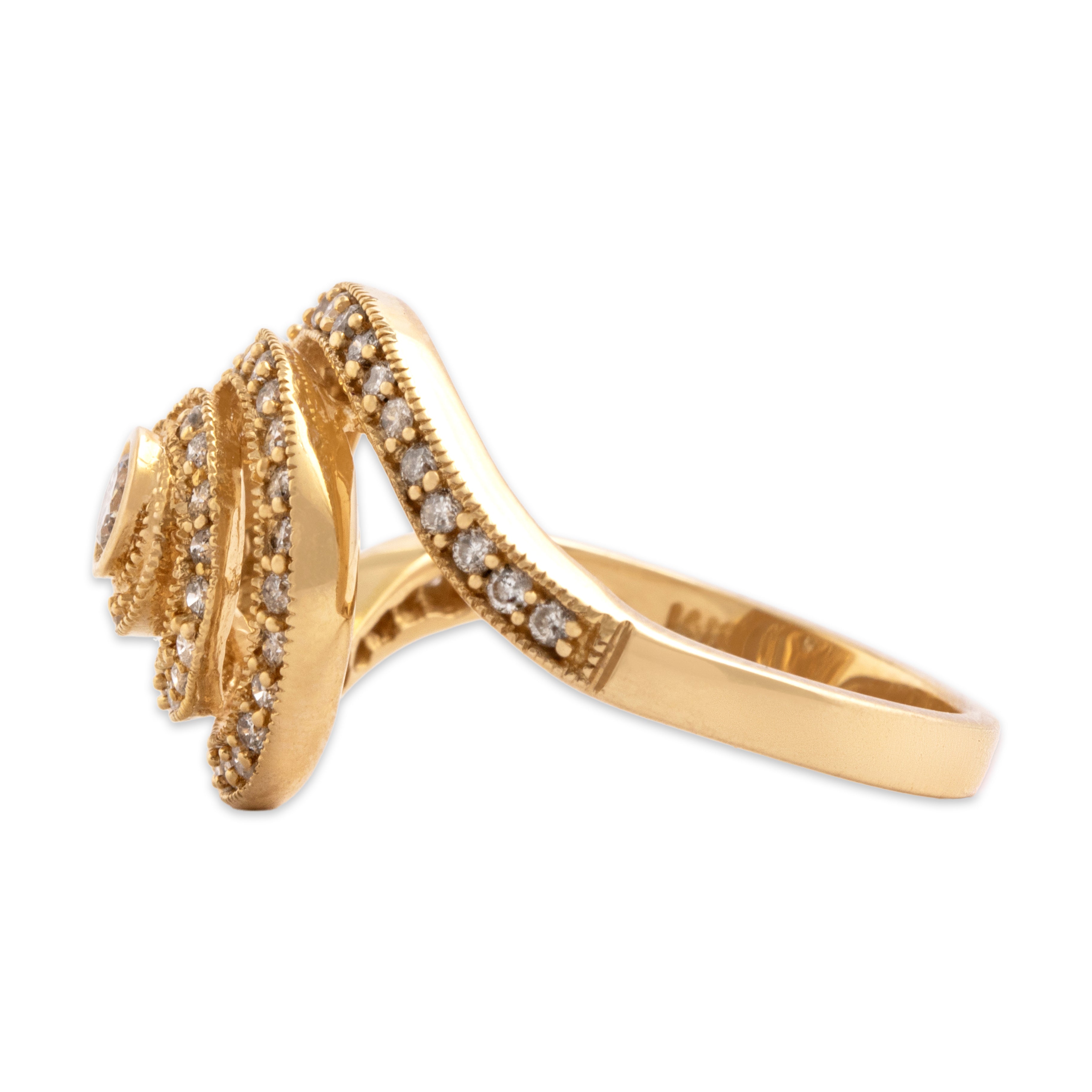 Vintage 14k Yellow Gold .57cttw Diamond Swirling Pave Dome Ring - Side view
