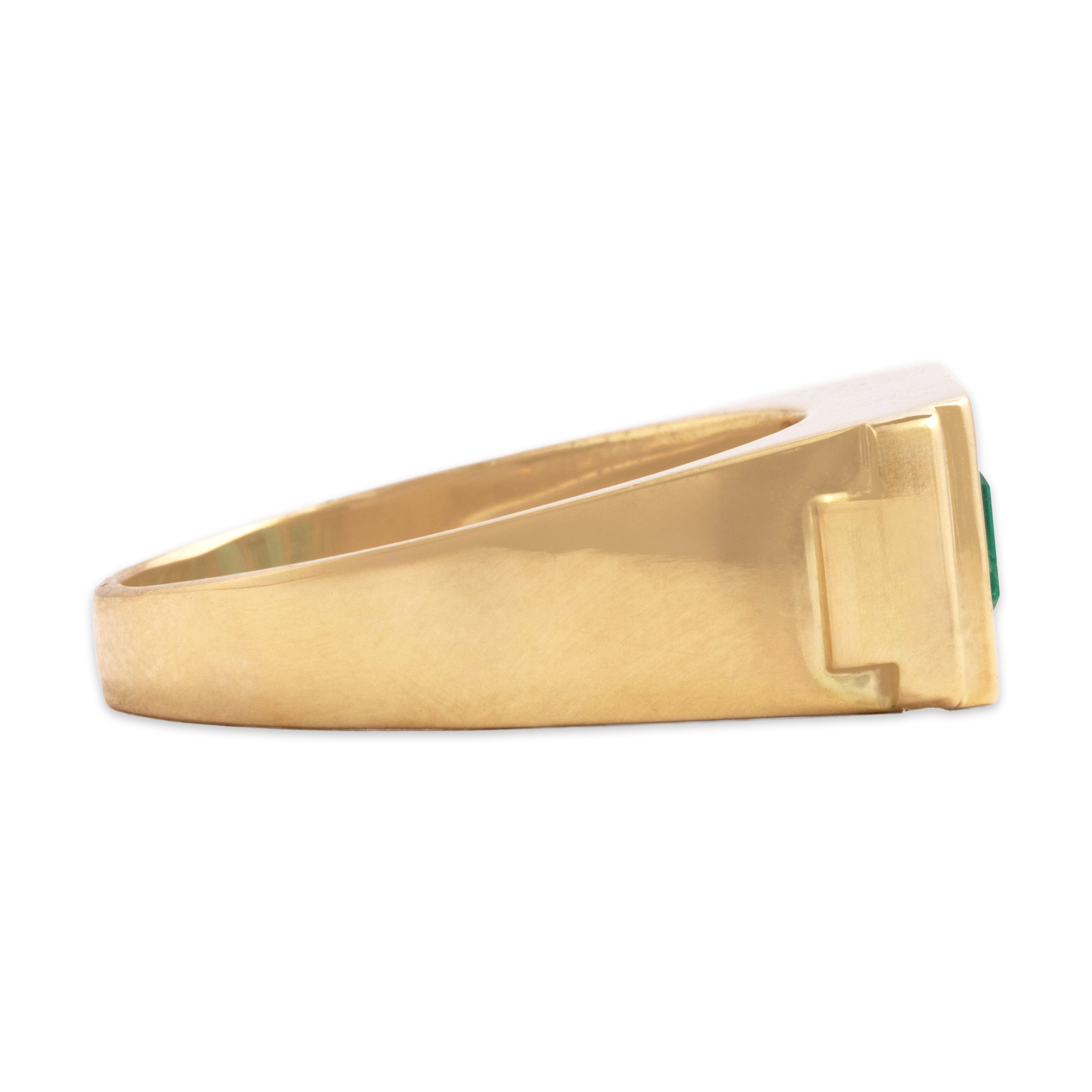 Vintage 14k Yellow Gold 1.46cttw Emerald Bold Inlay Trio Ring - Side view