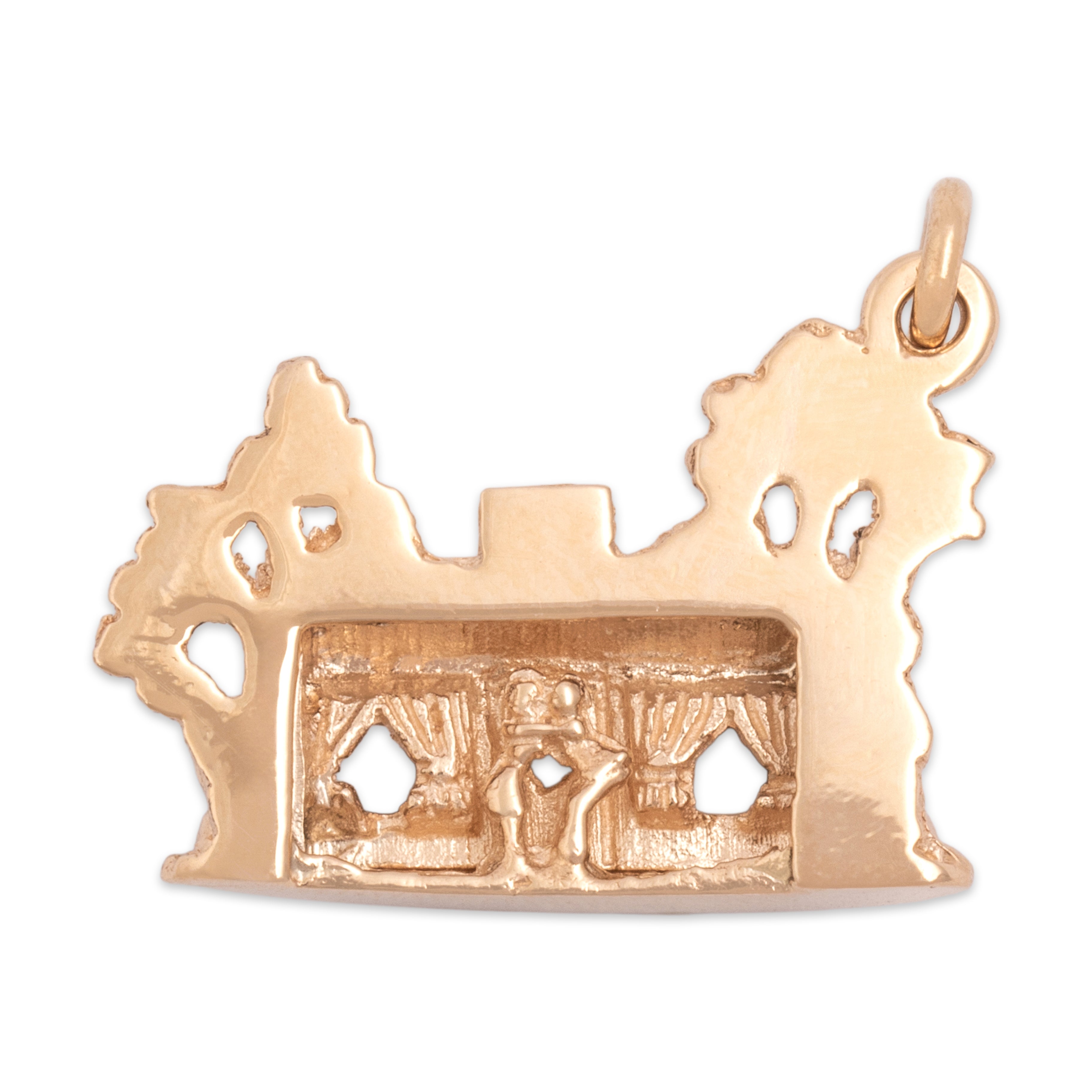 Vintage 14k Yellow Gold Dimensional Romantic Cabin Charm / Pendant - Back view