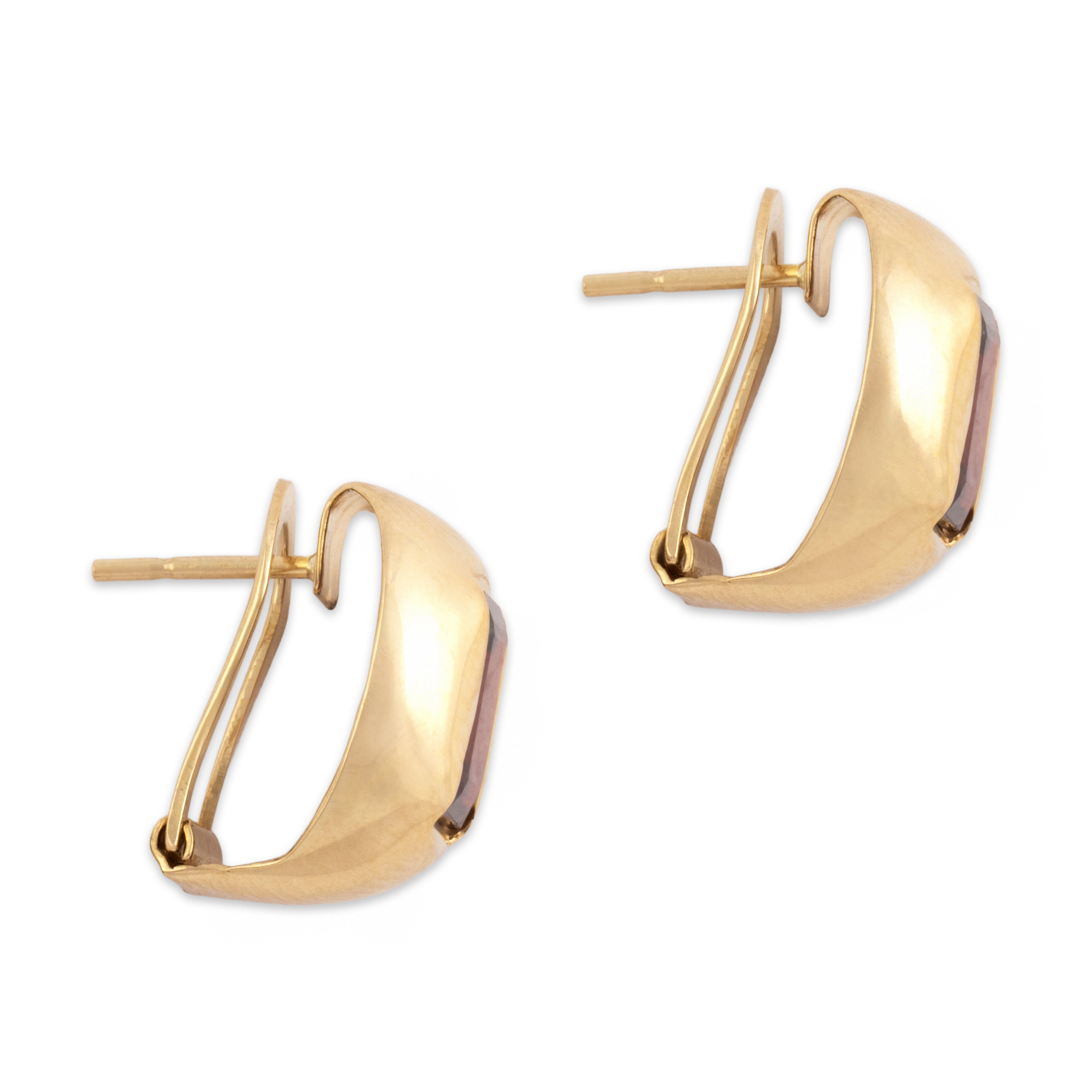 Vintage 14k Yellow Gold 2.22cttw Garnet Chic Modern Omega-Back Earrings - Side view