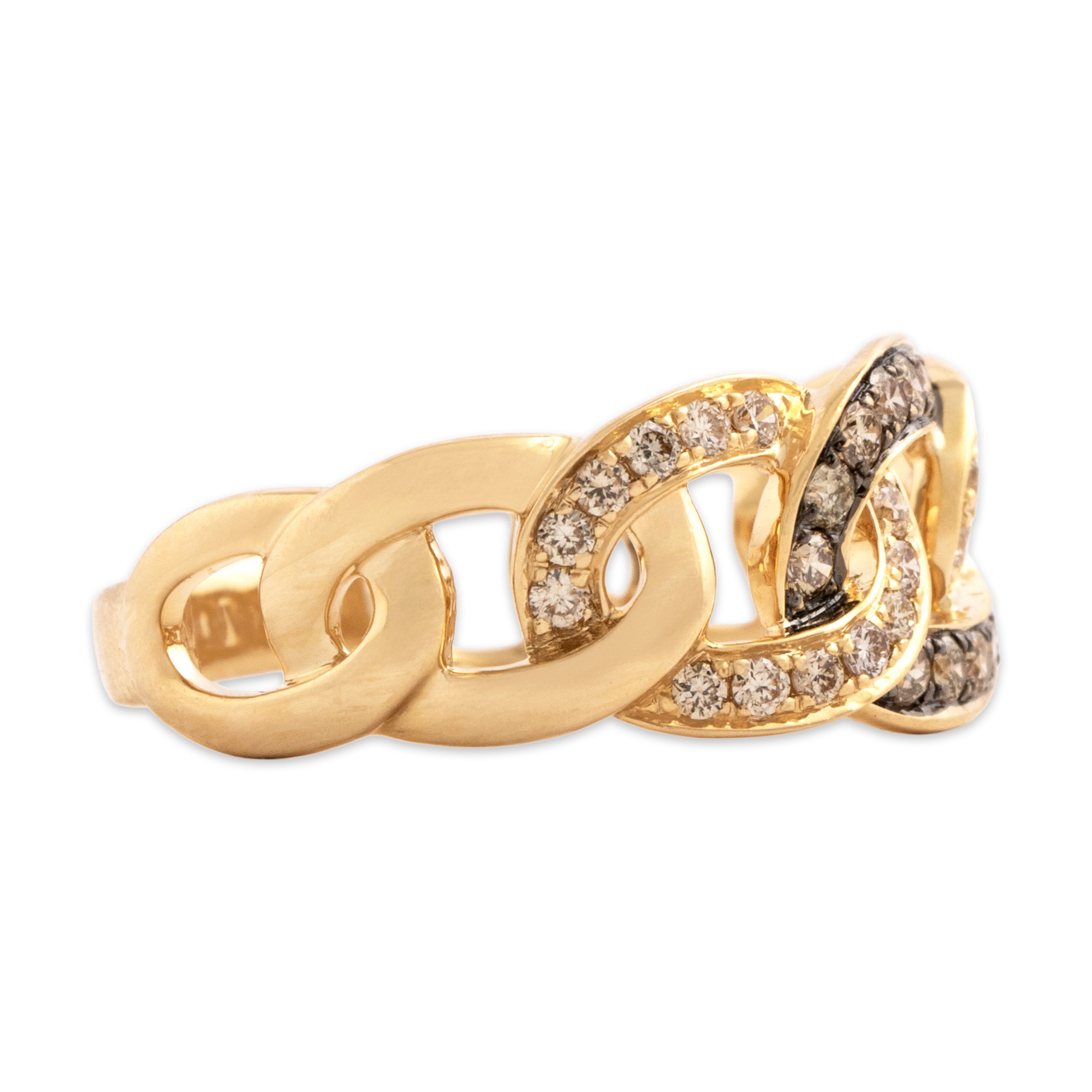 Estate 14k Yellow Gold Champagne Diamond Chain Link Ring - Side view