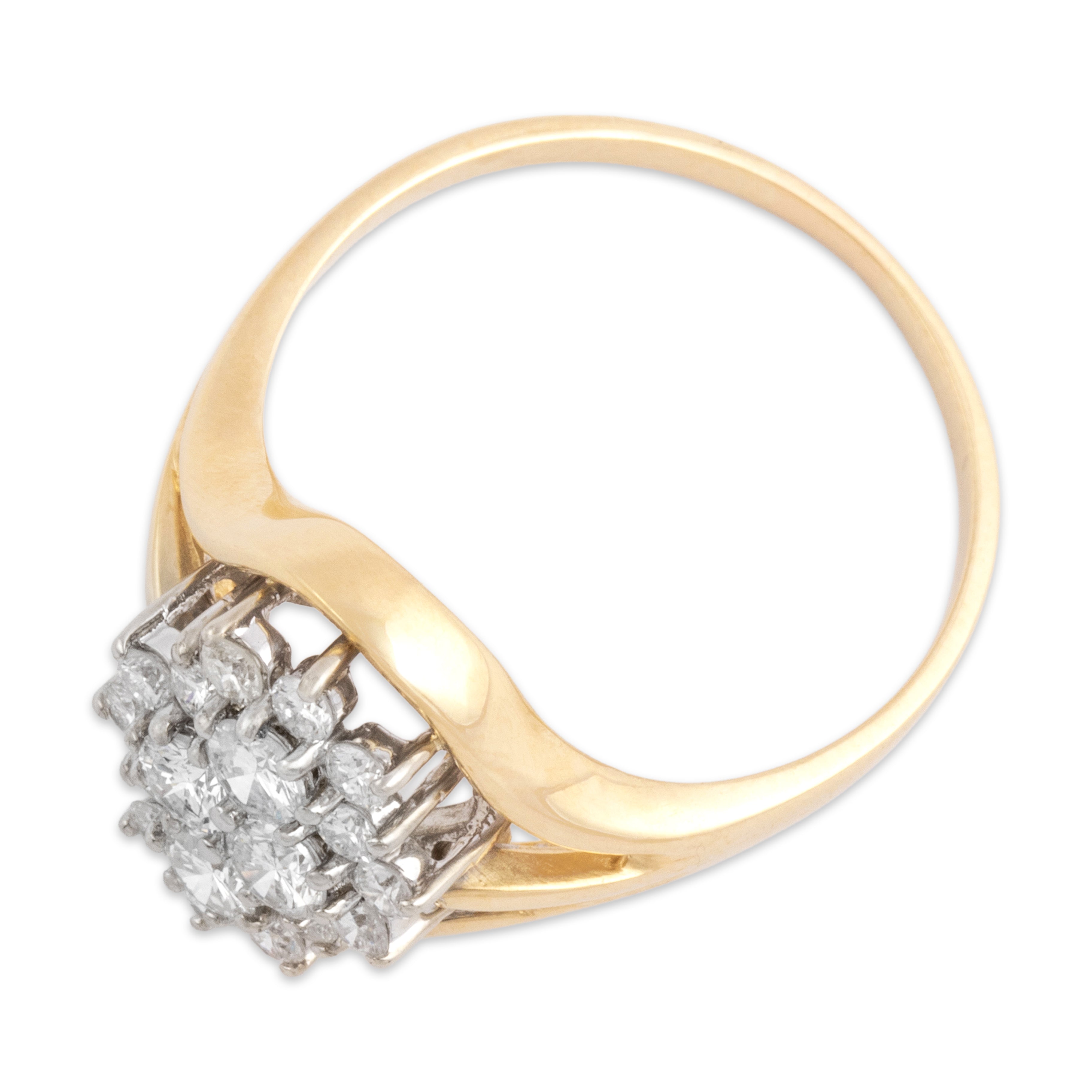Vintage 14k Yellow & White Gold .78cttw Diamond Dazzling Oblong Cluster Ring - Overall view
