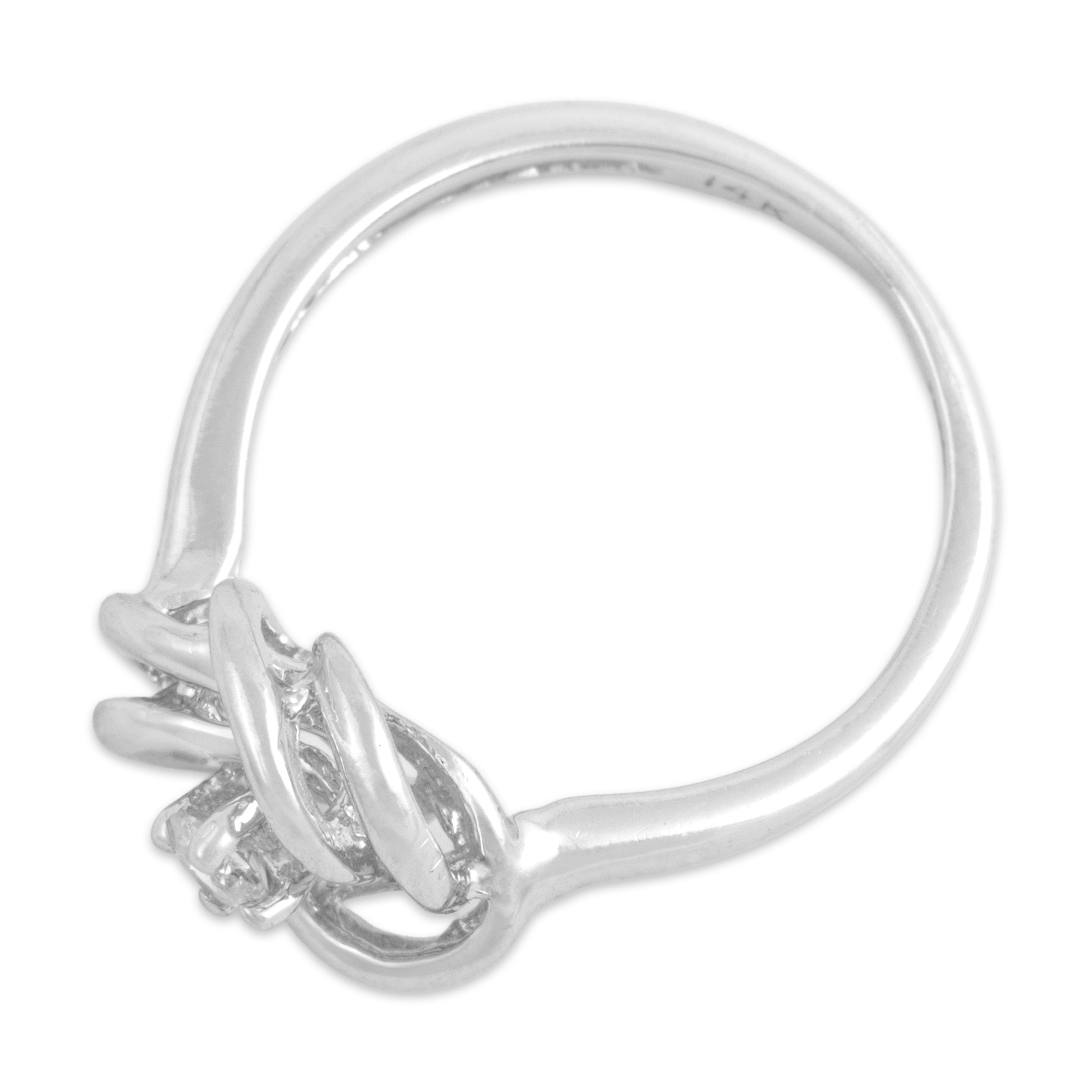 Vintage 14k White Gold Diamond Open Trefoil Knot Ring  - Overall view