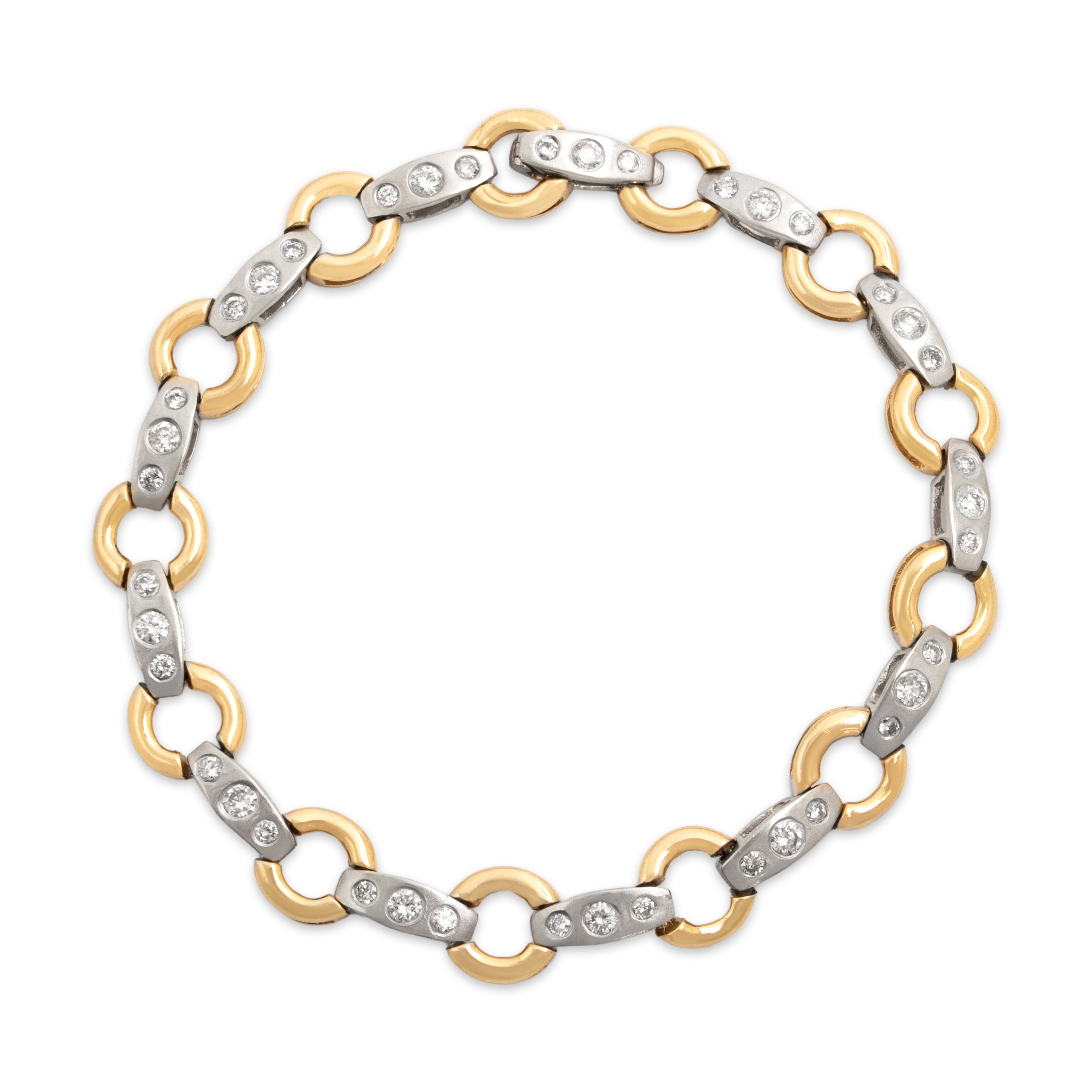 Vintage 14k Yellow & White Gold 1.03cttw Diamond Chic Dual-Textured Circle Link Bracelet - Overall view