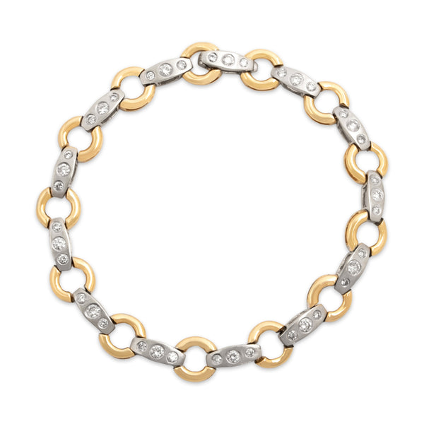 Vintage 14k Yellow & White Gold 1.03cttw Diamond Dual-Textured Link Bracelet 7