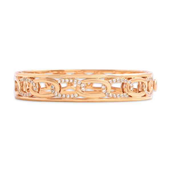 Estate Substantial 18k Rose Gold 1.03cttw Diamond Chain Link Bangle Bracelet 6.5