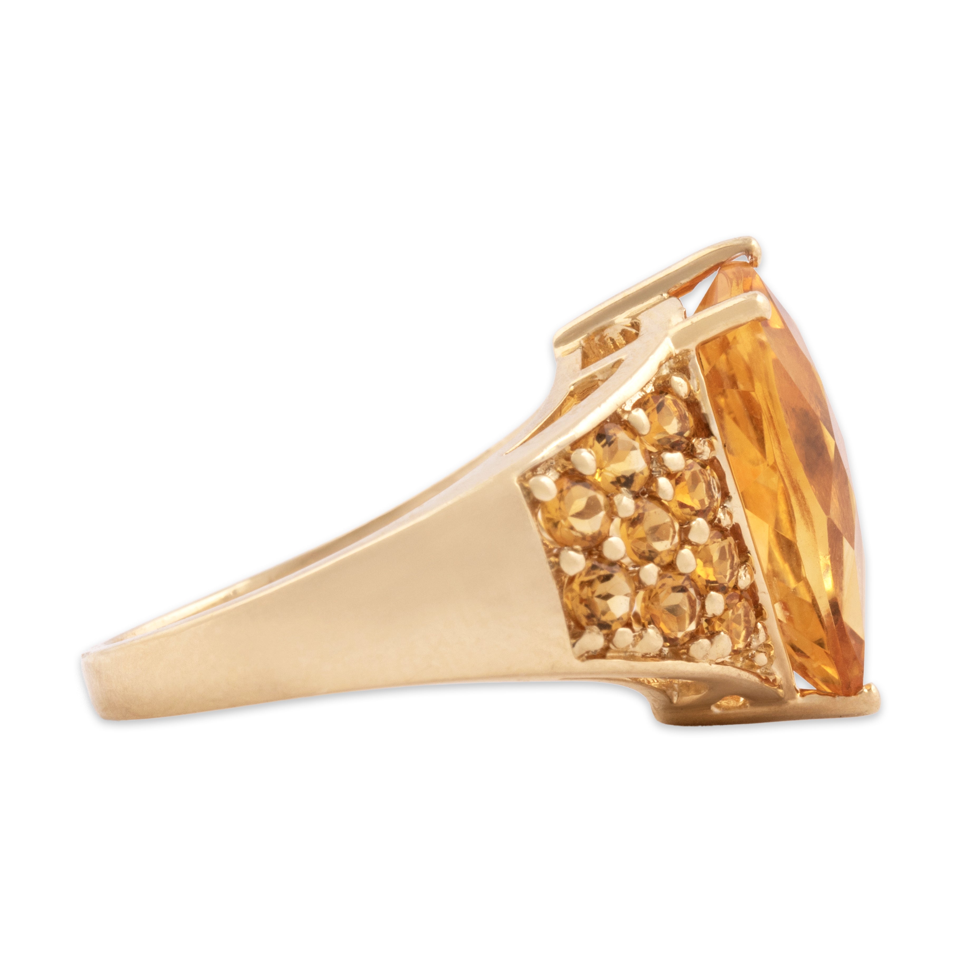 Vintage Large 14k Yellow Gold 5.33cttw Citrine Bright Teardrop Cocktail Ring - Side view