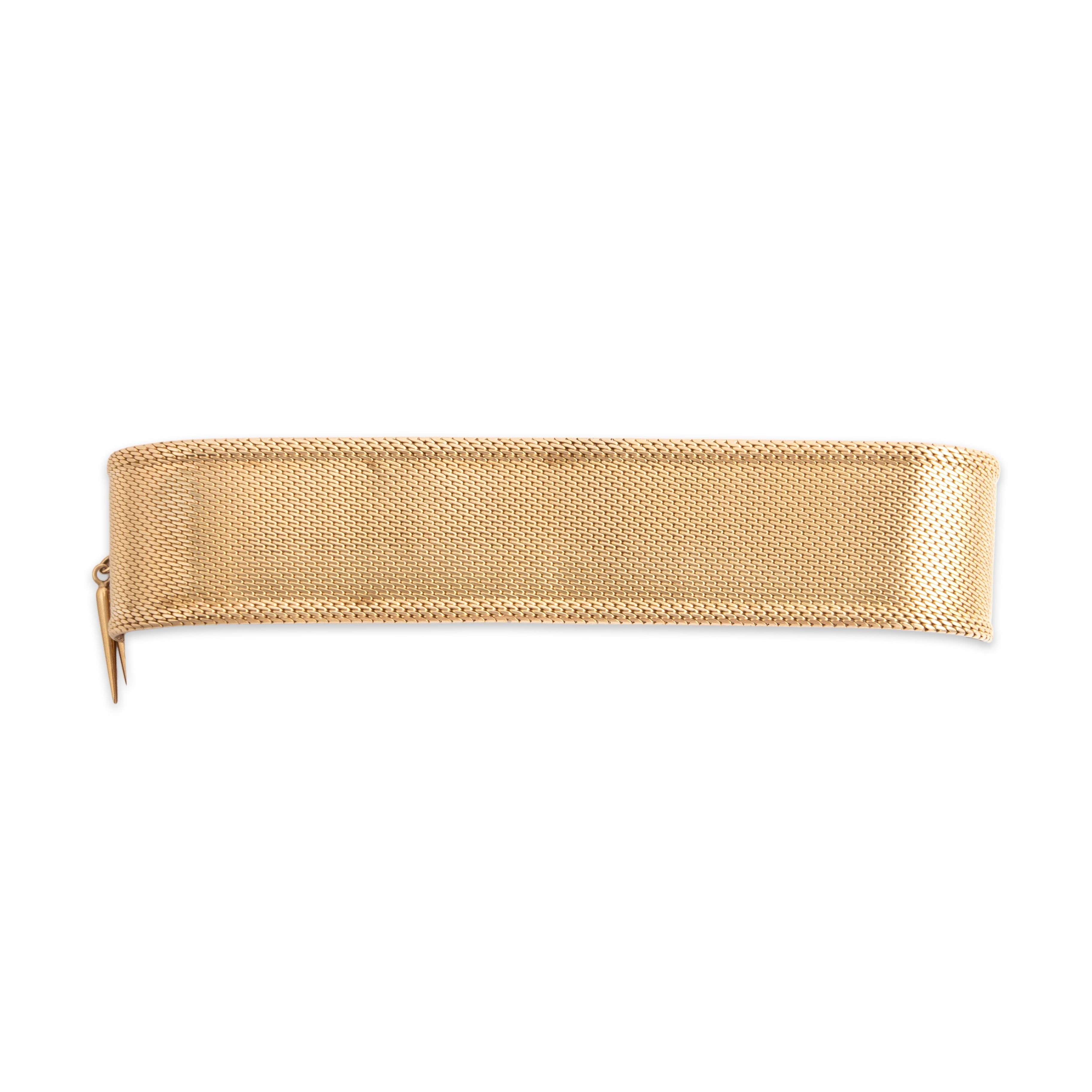 Antique Victorian Substantial 14k Yellow Gold Fantastic Hand-Engraved Slide Mesh Chain Fringe Adjustable Bracelet - detail view #1