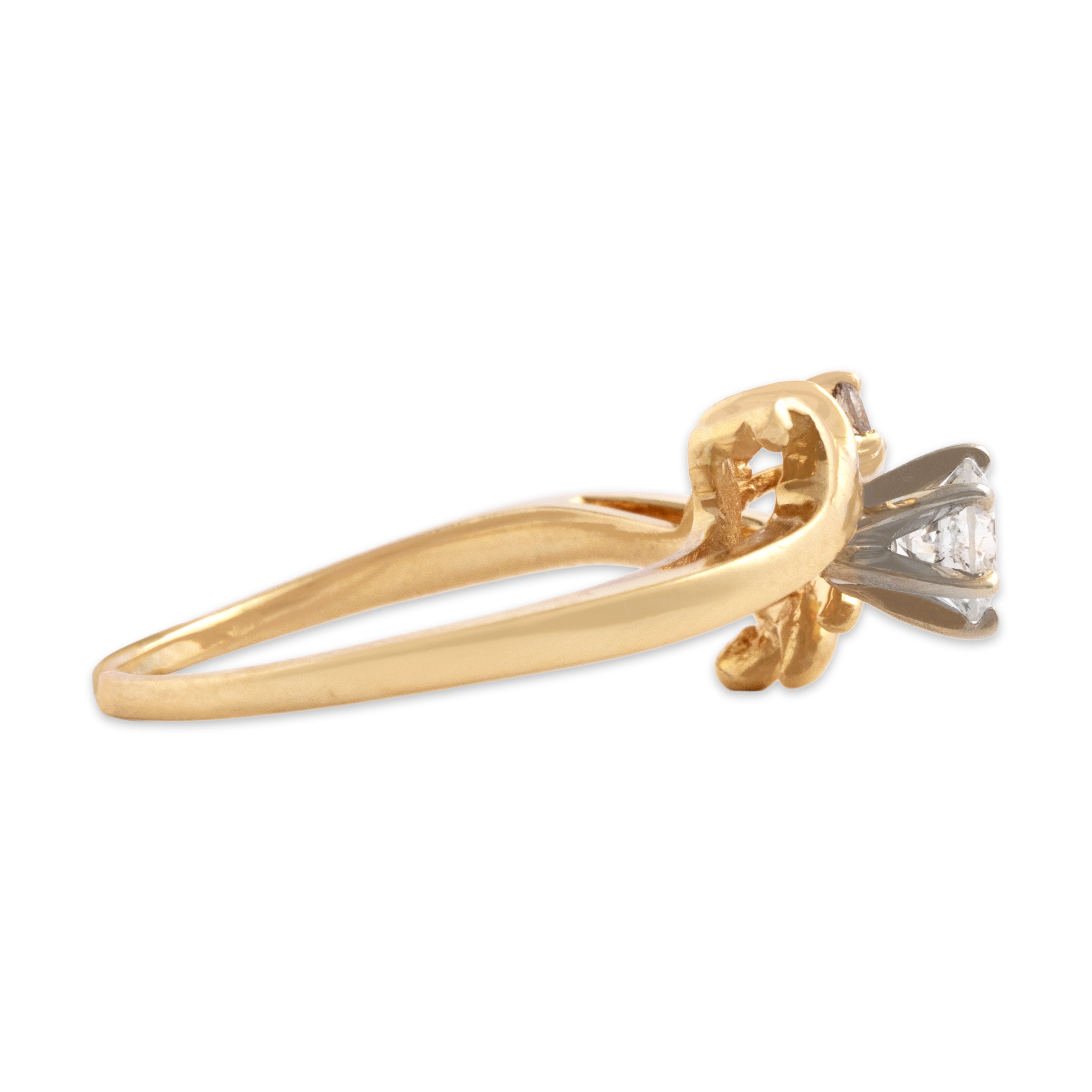 Vintage 14k Yellow & White Gold Diamond Swirling Vine Ring - Side view
