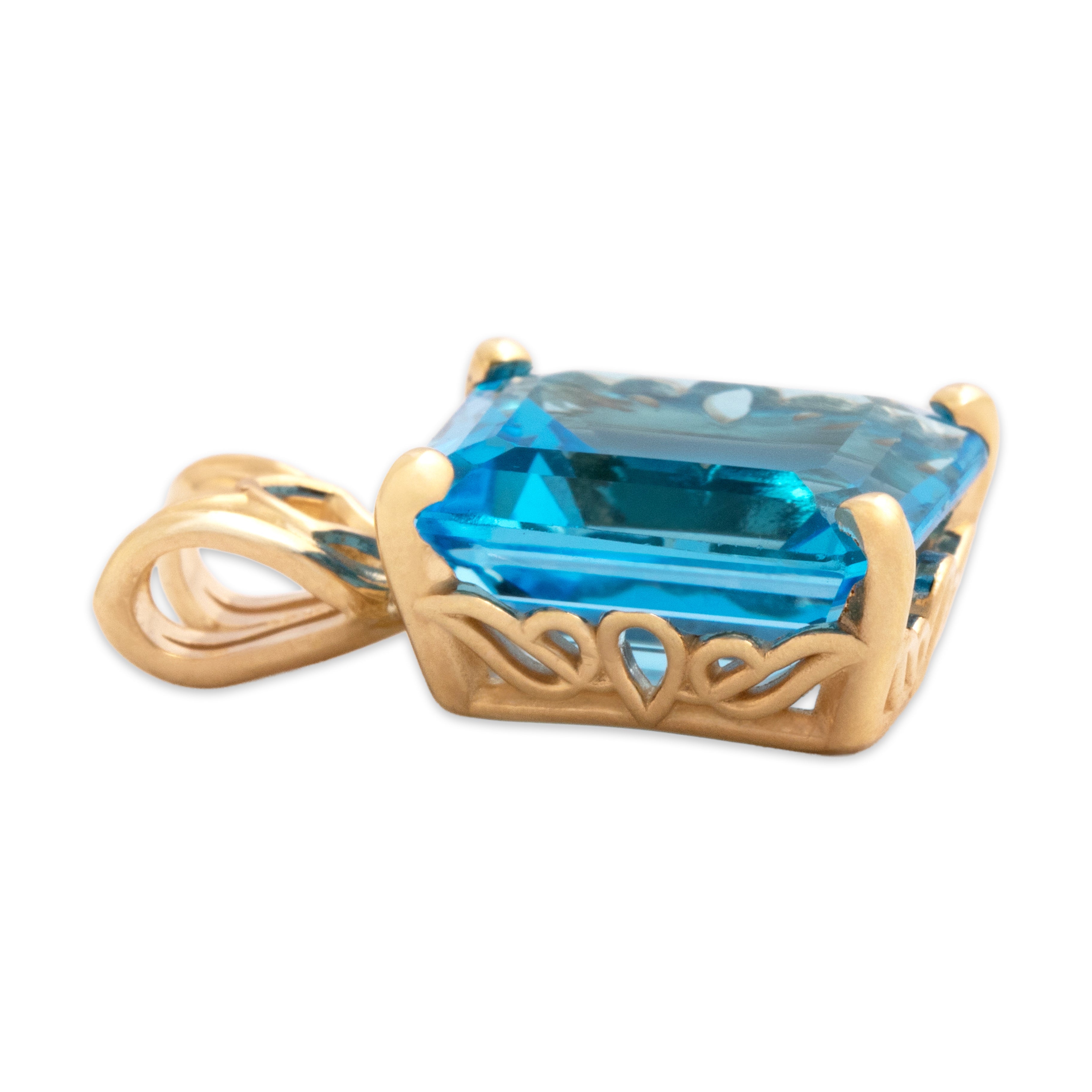 Vintage 14k Yellow Gold 6.34ct Swiss Blue Topaz Vibrant Standout Solitaire Pendant - Side view