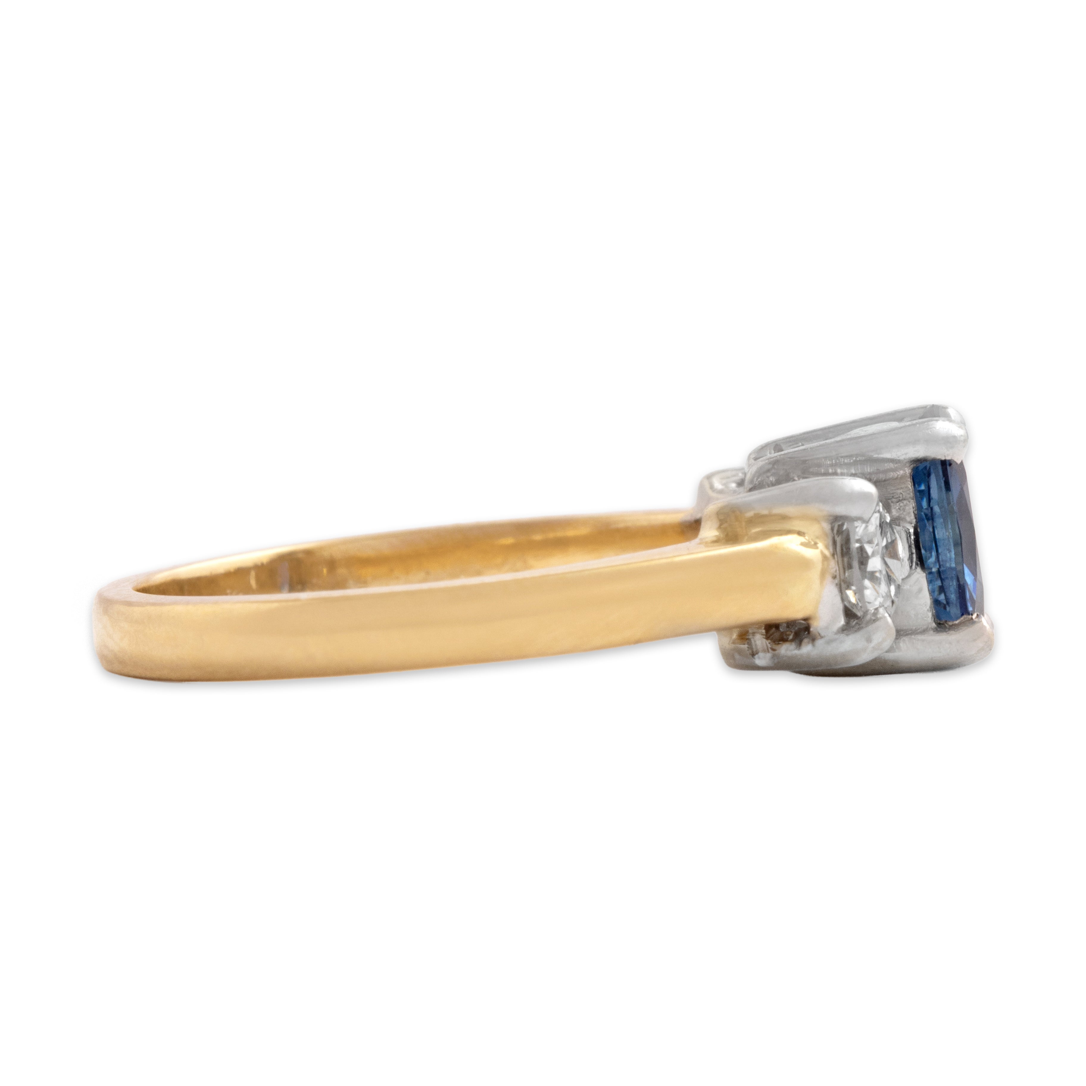 Vintage 14k Yellow & White Gold .87ct Blue Sapphire Diamond Superb Dazzling Trio Ring - Side view