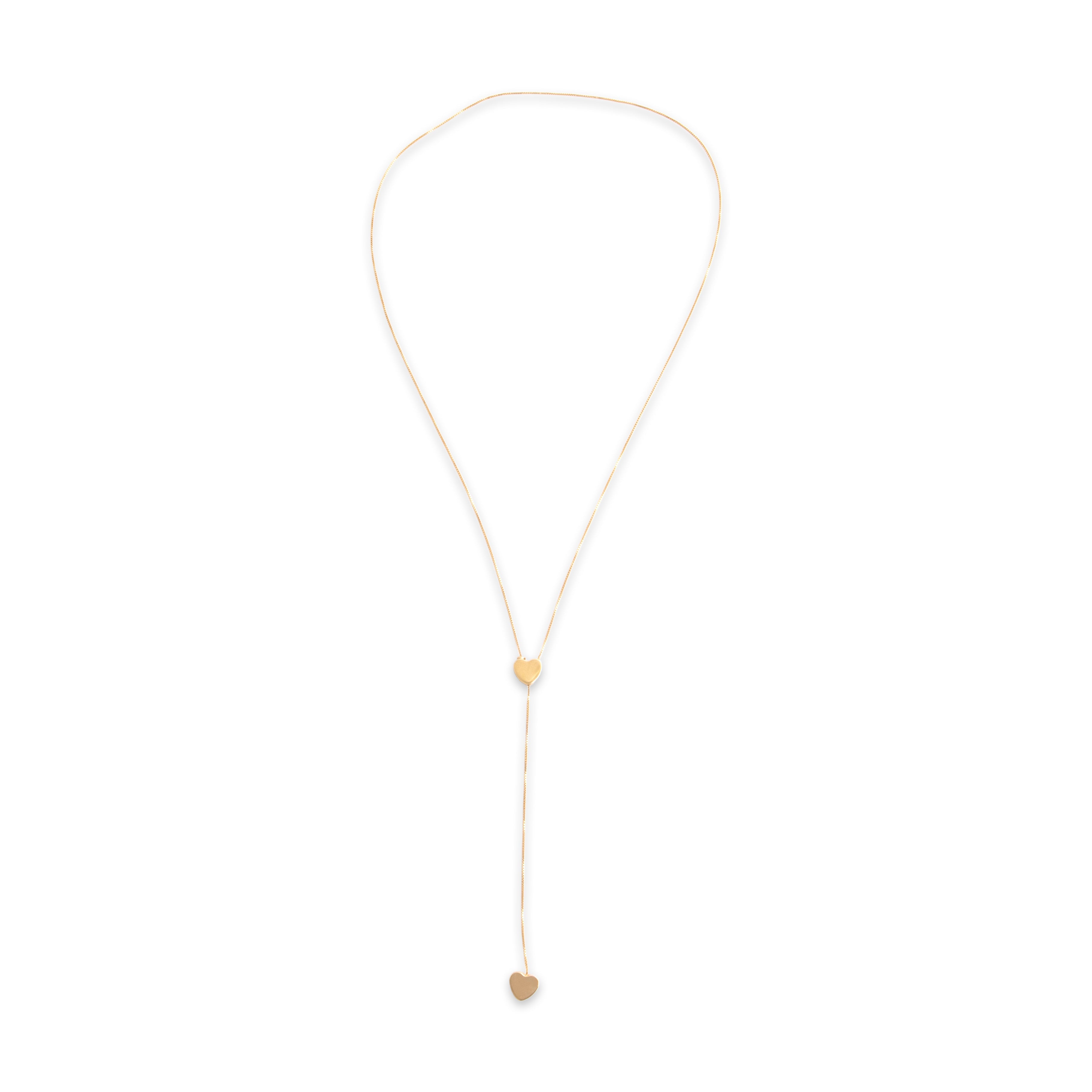 Vintage Italian 14k Yellow Gold Gleaming Delicate Heart Lariat Adjustable Necklace - Overall view