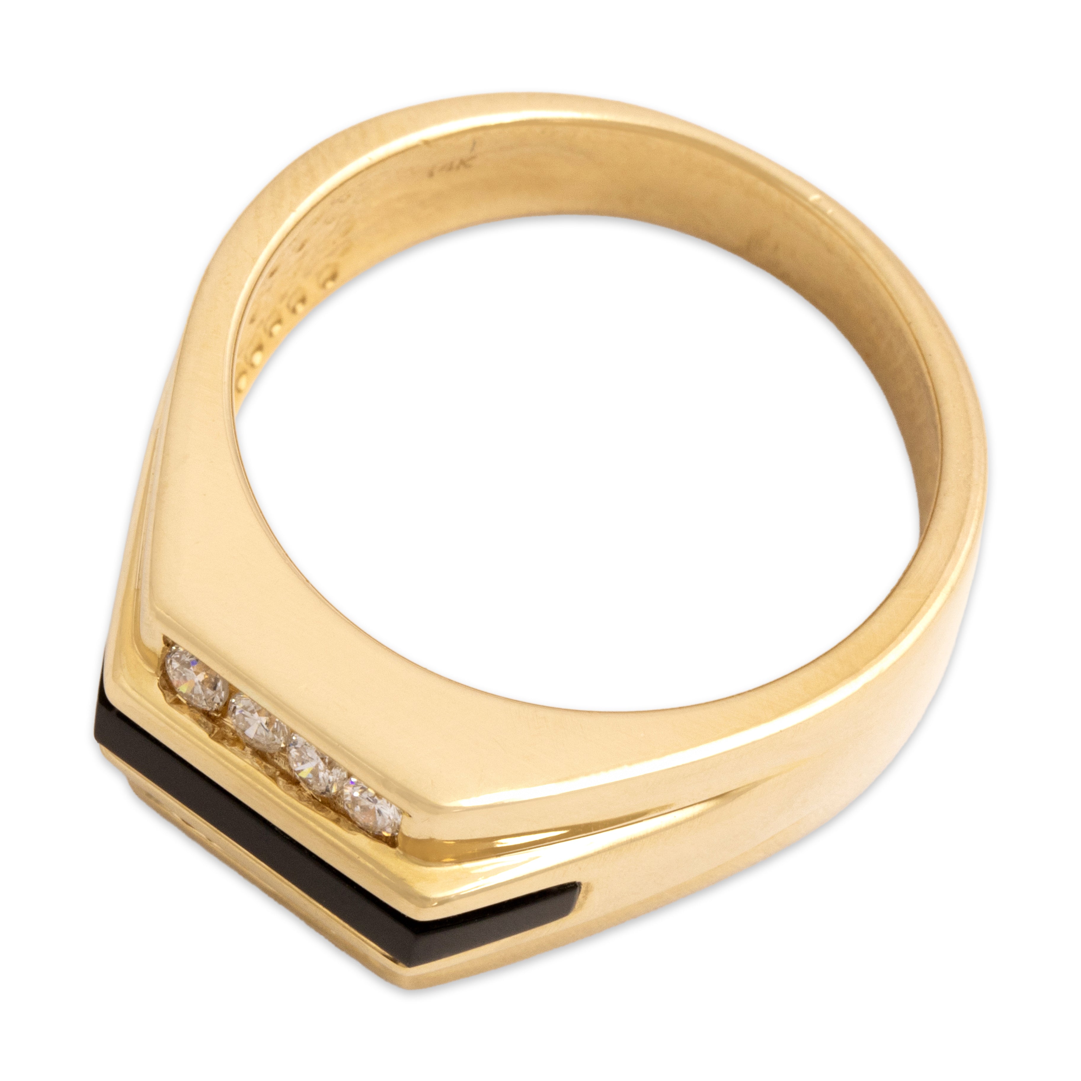 Vintage Heavy 14k Yellow Gold Diamond Onyx Geometric Channel Ring - Overall view