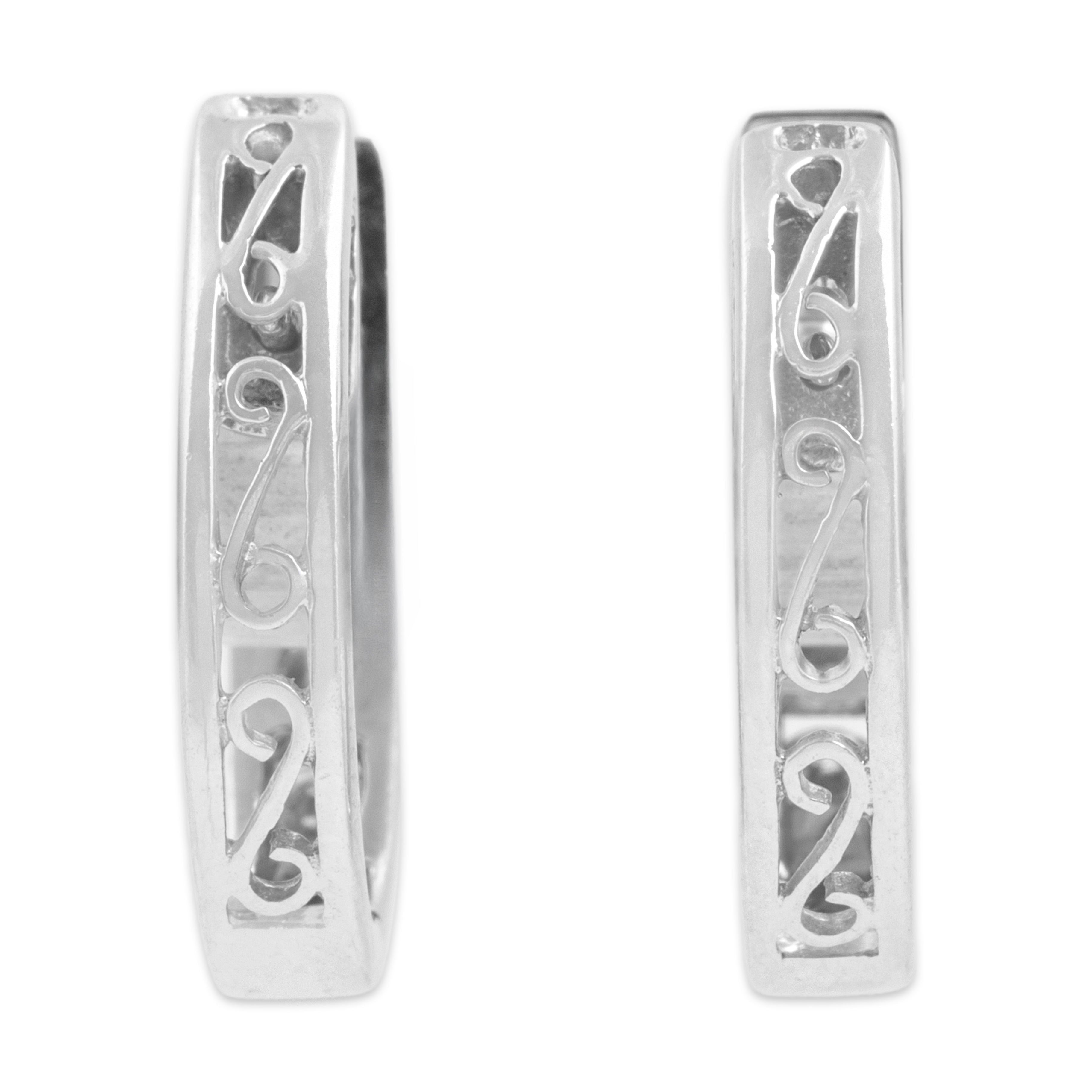 Vintage 14k White Gold Ruby Diamond Chic Mixed-Cut Channel Hoop Earrings - Back view