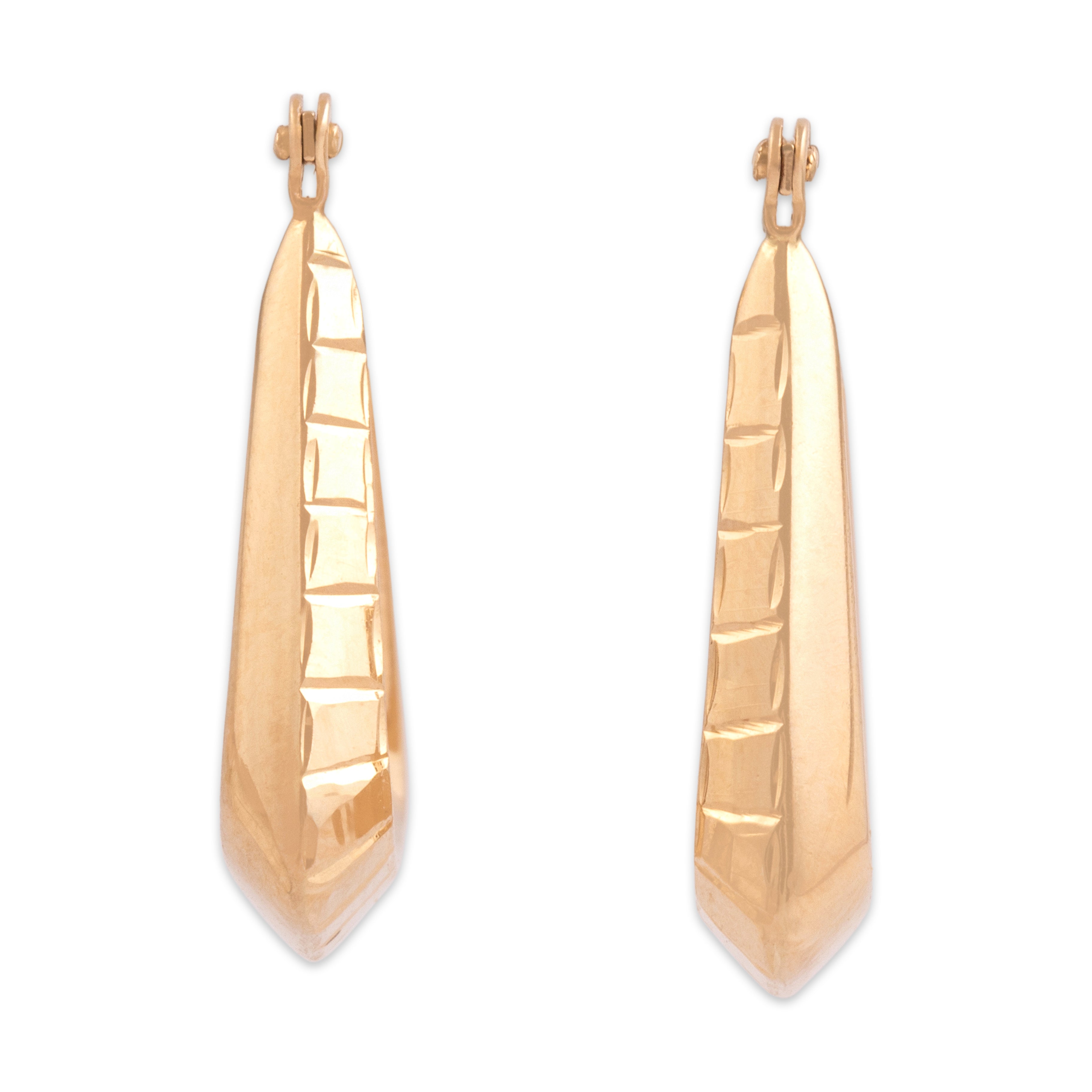 Vintage 14k Yellow Gold Geometric Puffy Hoop Earrings - Overall view