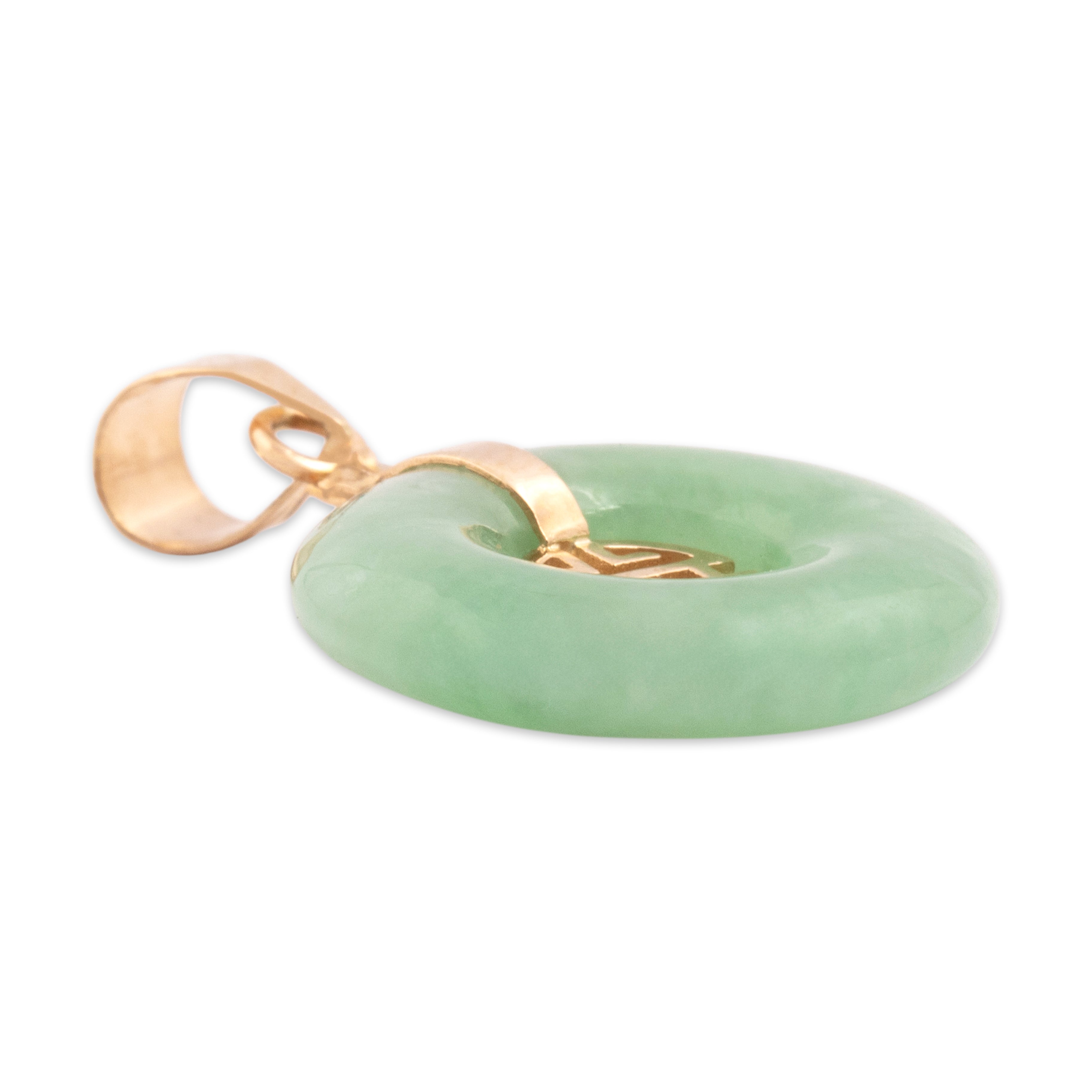 Vintage 14k Yellow Gold Jade Carved Disc Pendant - Side view