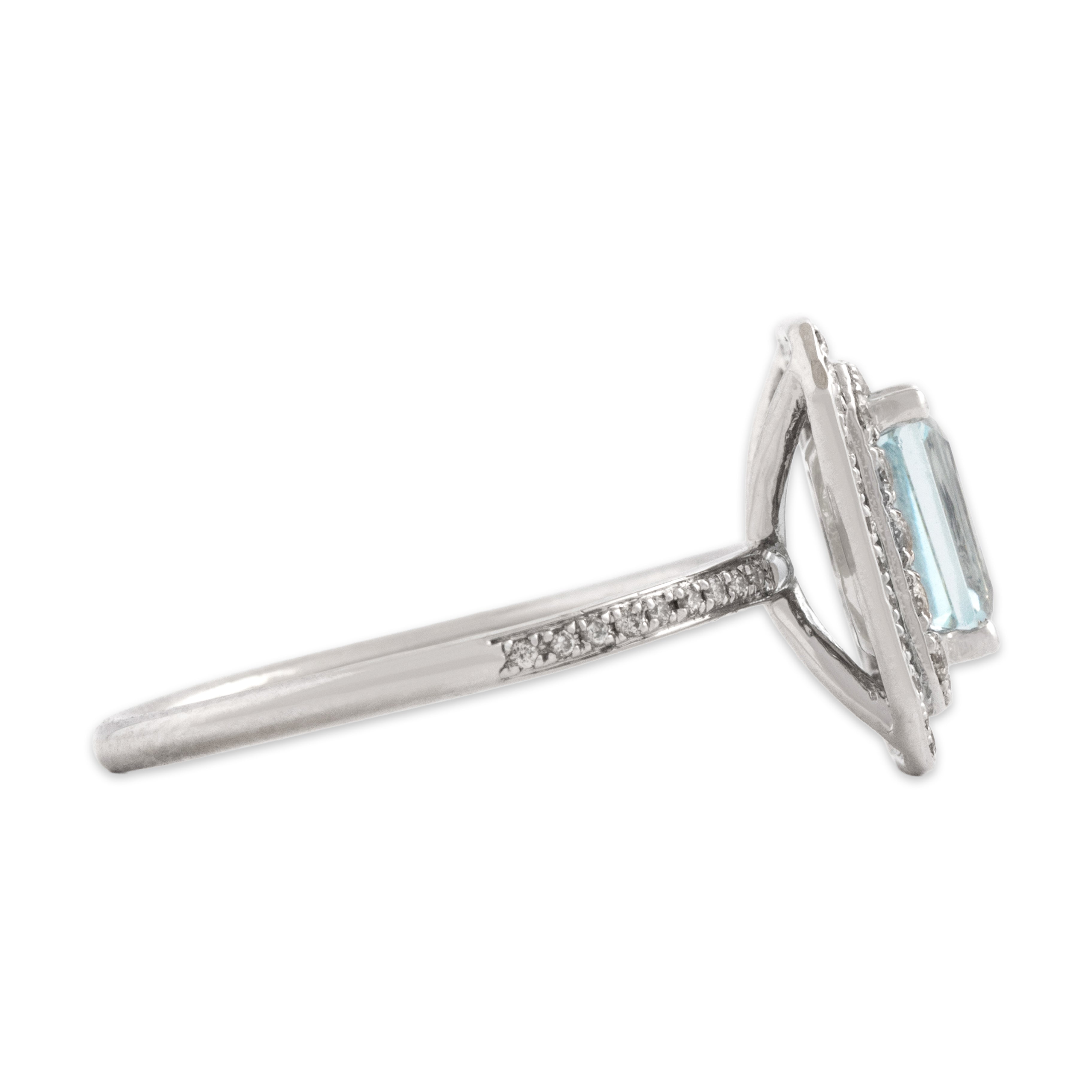 Vintage 14k White Gold [Custom Carat] Elegant Notched Double Pave Halo Ring - Side view