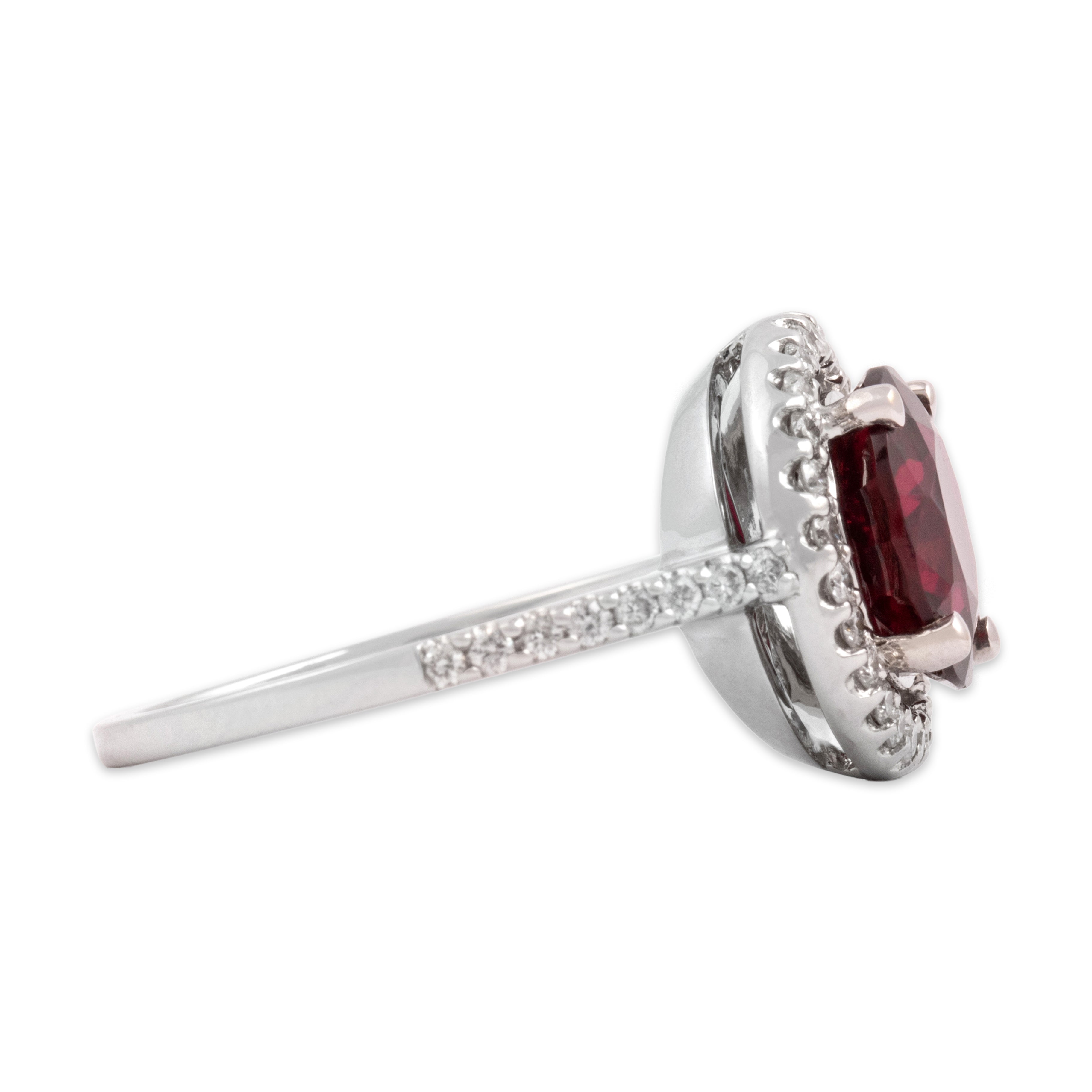 Vintage 14k White Gold 2.34ct Berry Tourmaline Diamond Stunning Hidden Heart-Detail Pave Halo Ring - Side view