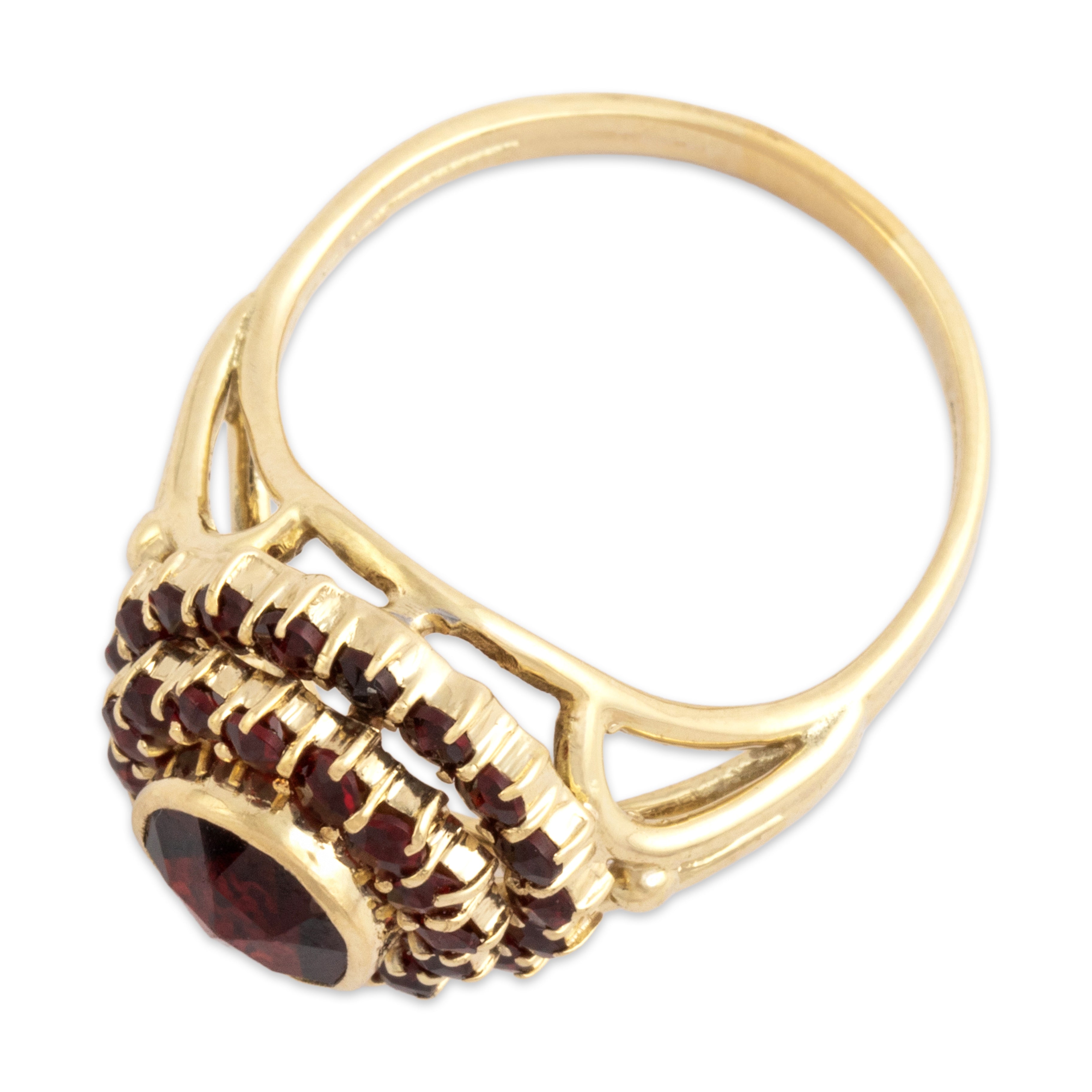 Vintage 14k Yellow Gold 1.46cttw Garnet Deep Crimson Halo Ring - Overall view