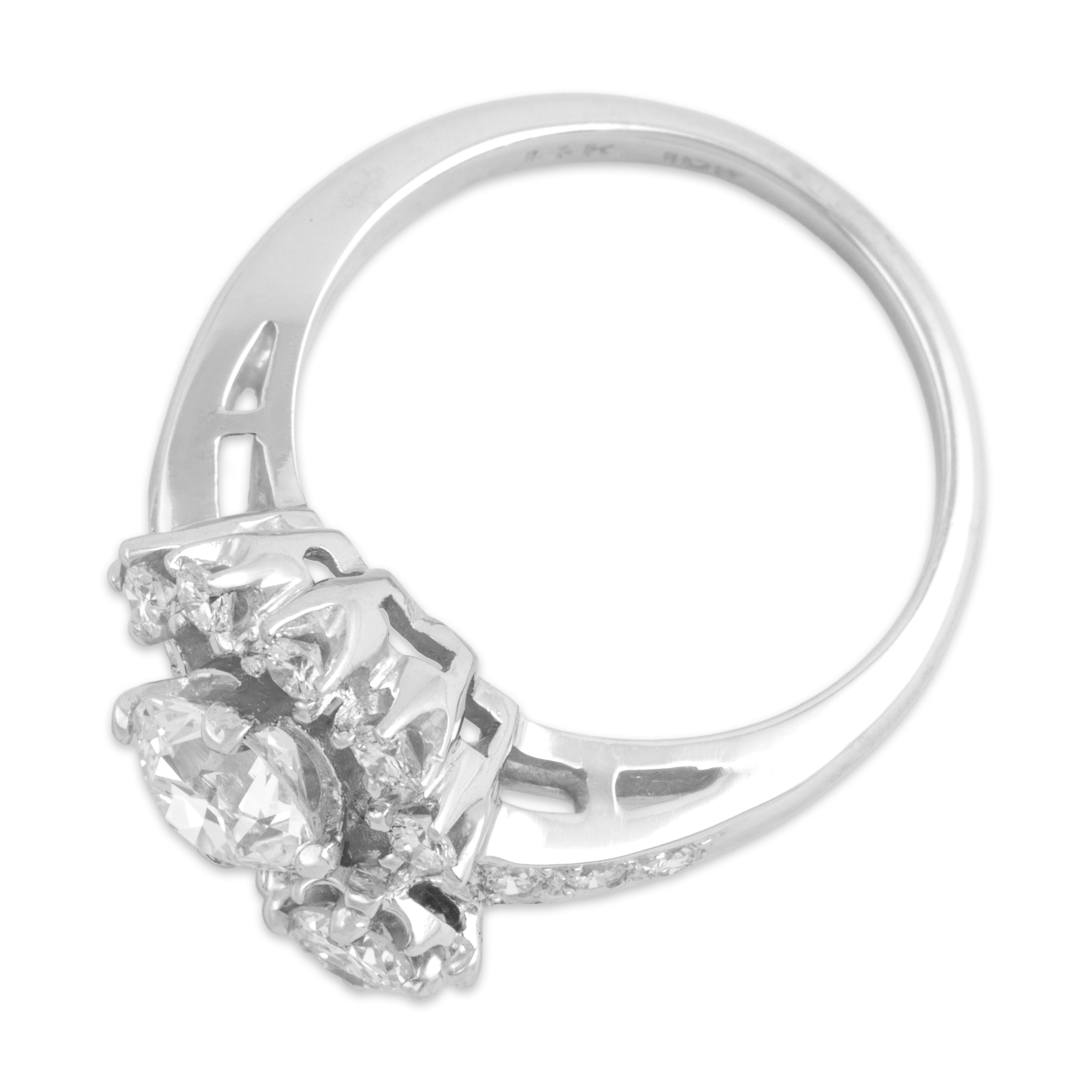 Vintage 14k White Gold 1.17cttw Old European Cut Diamond Superb Dazzling Cluster Ring - Overall view